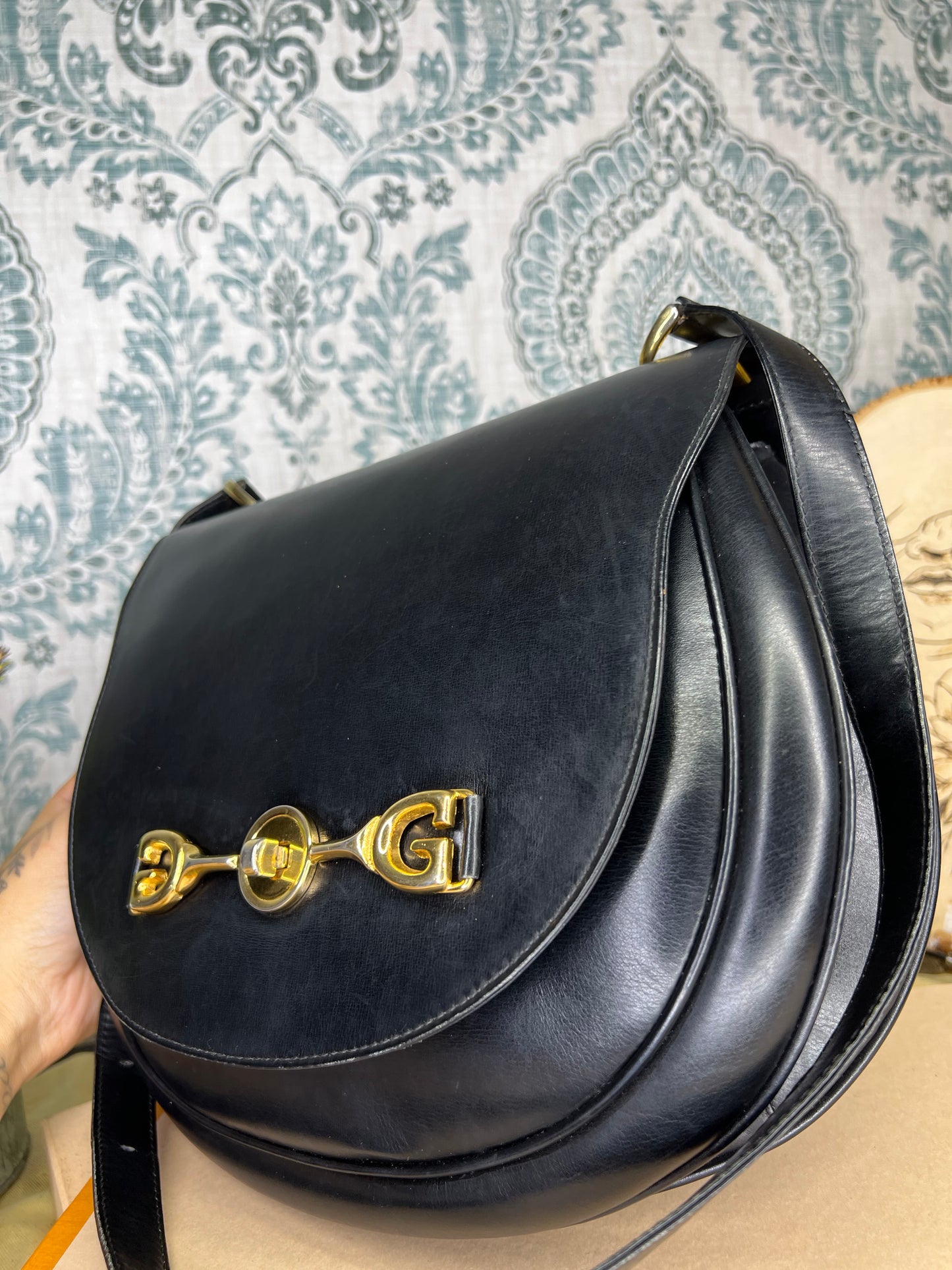 Gucci Vintage Horsebit Black Shoulder Bag