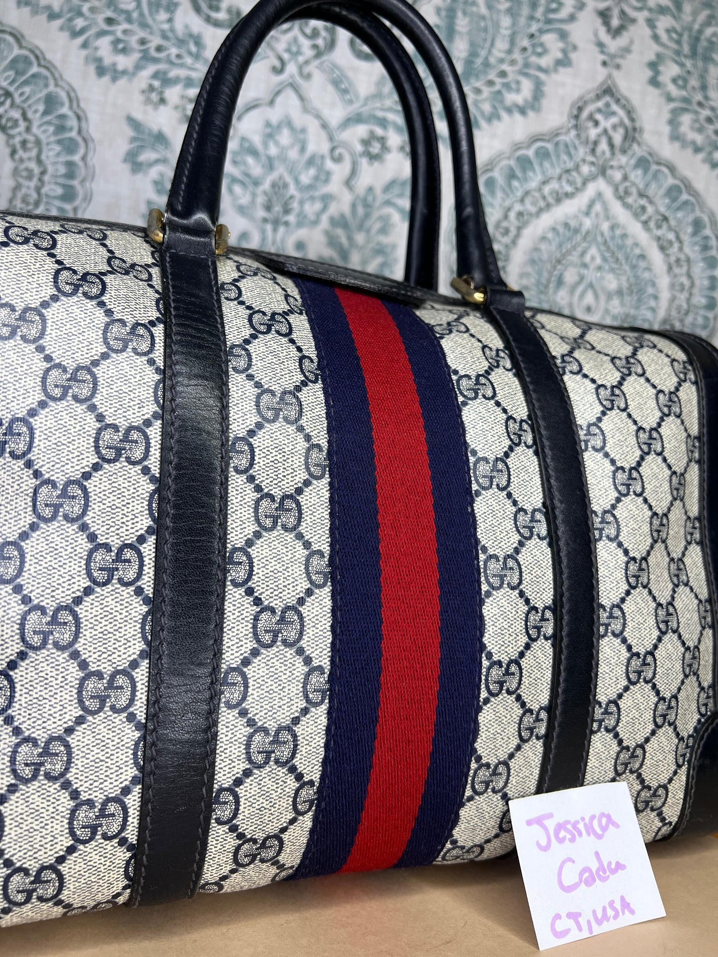 Gucci Navy Vintage Sherry Line Boston Bag