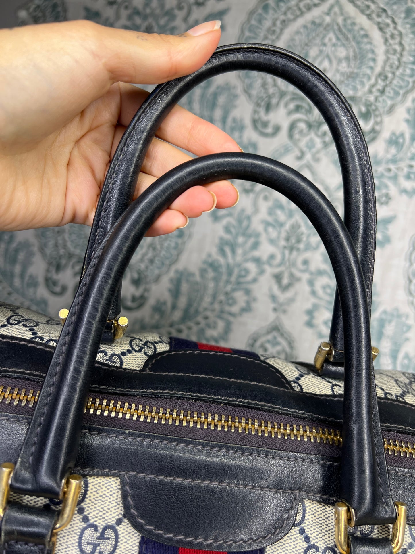 Gucci Navy Vintage Sherry Line Boston Bag