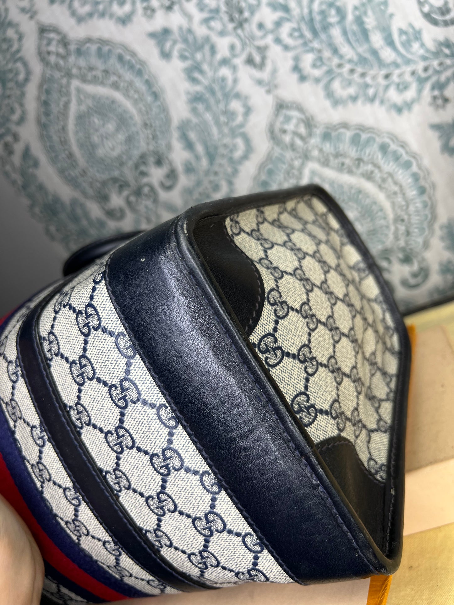 Gucci Navy Vintage Sherry Line Boston Bag