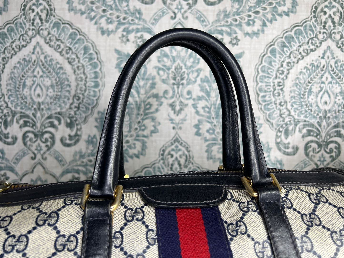 Gucci Navy Vintage Sherry Line Boston Bag