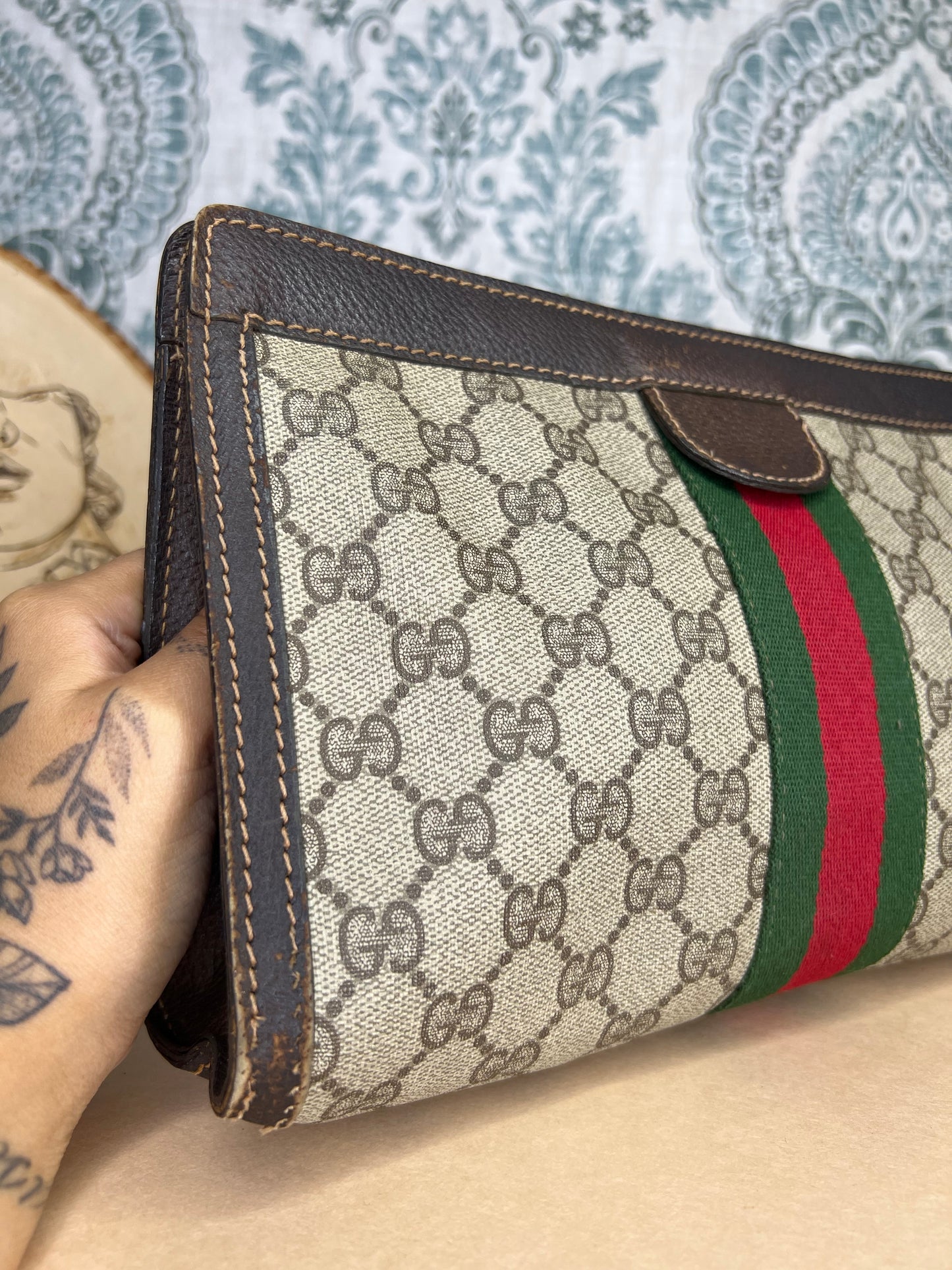 Gucci Supreme Brown Sherry Line Clutch #2