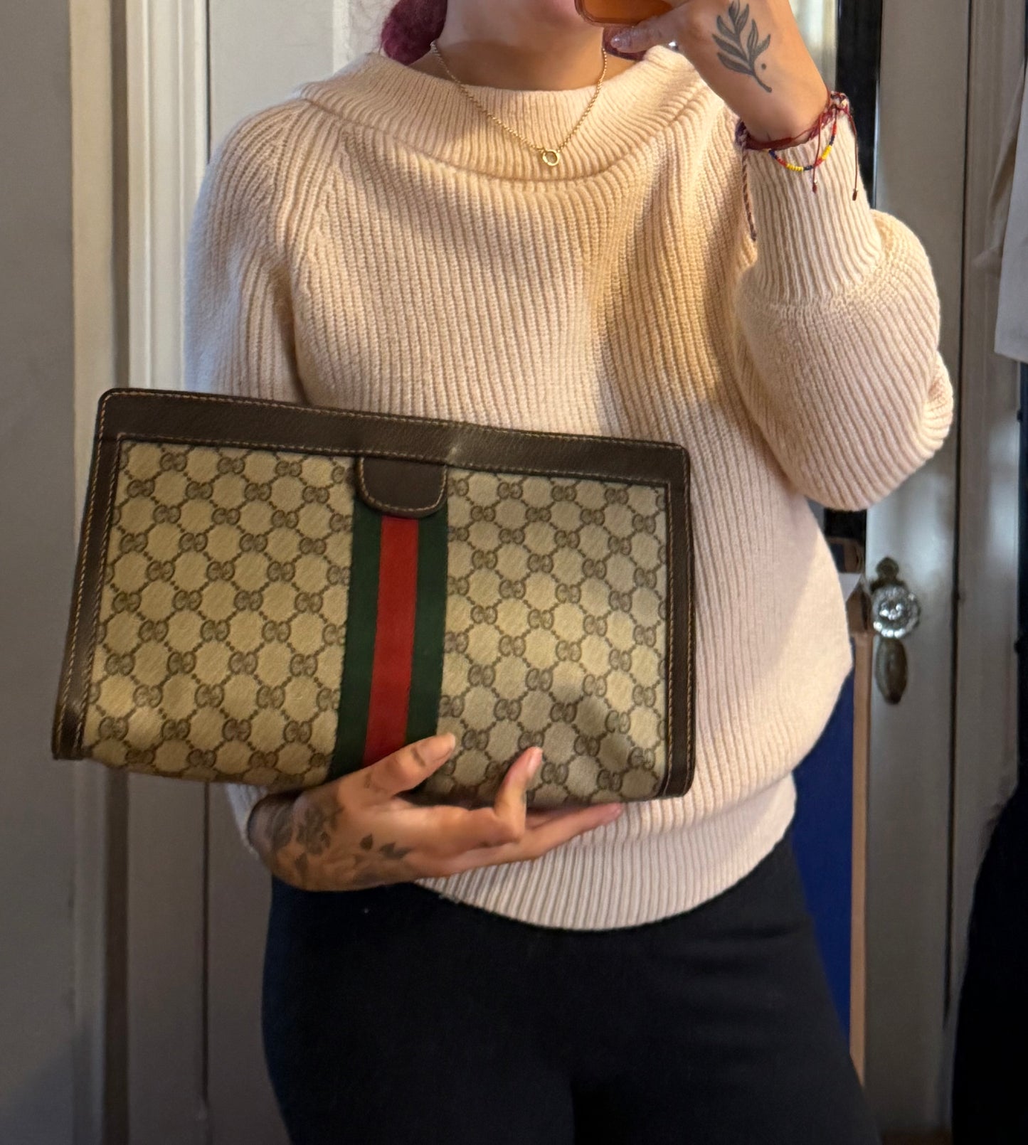 Gucci Supreme Brown Sherry Line Clutch (GG Parfums)
