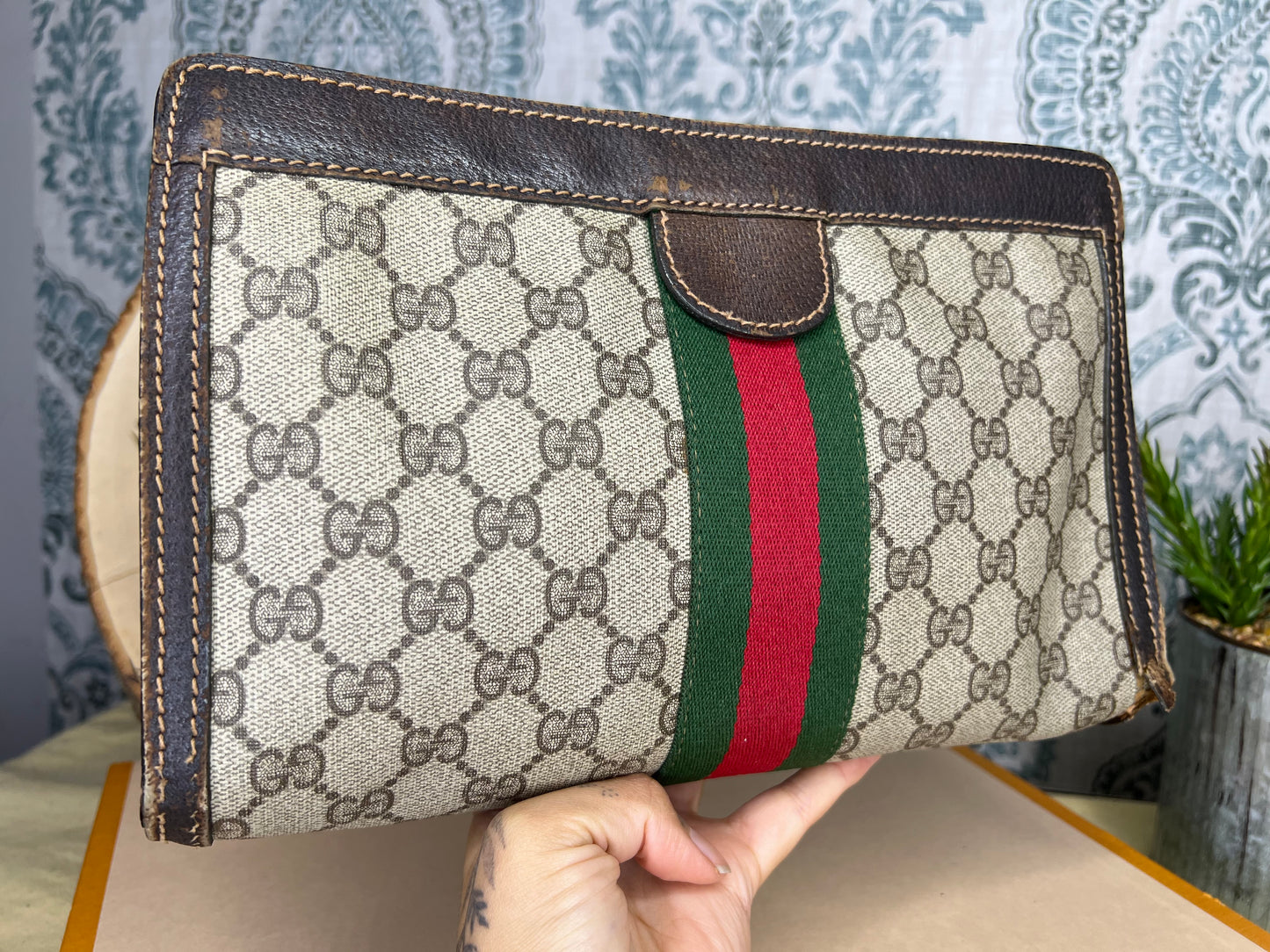 Gucci Supreme Brown Sherry Line Clutch #2