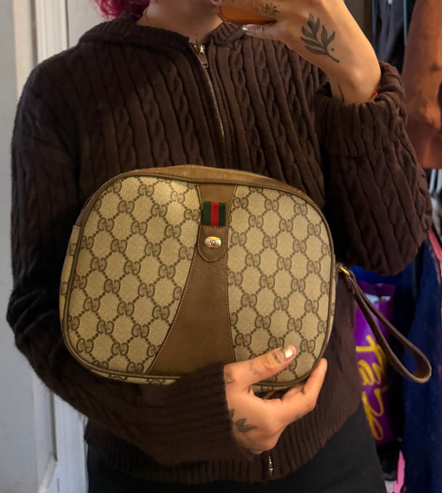 Gucci Supreme Sherry Line Wristlet Clutch