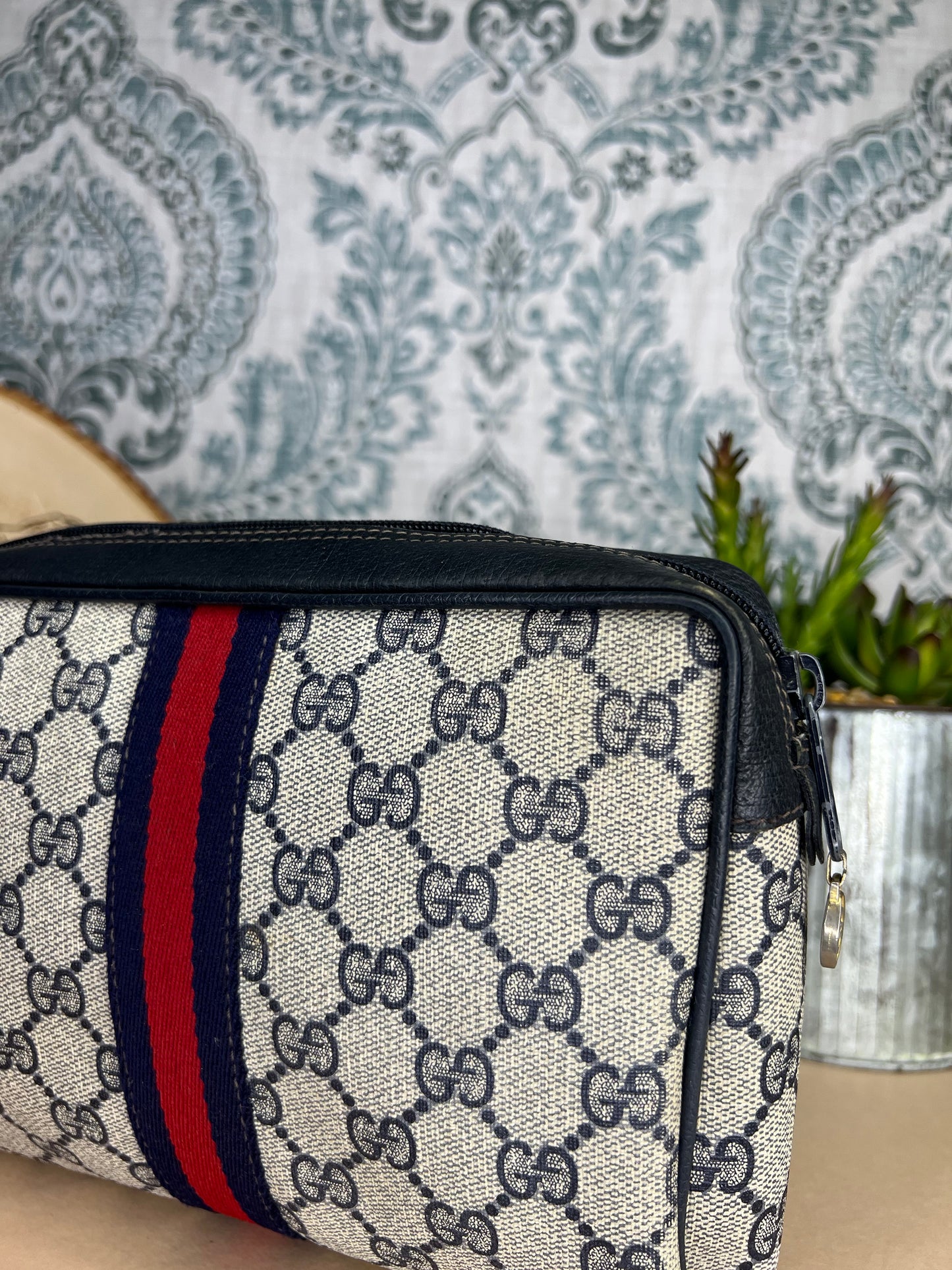 Gucci Navy Sherry Line Clutch / Cosmetic Pouch