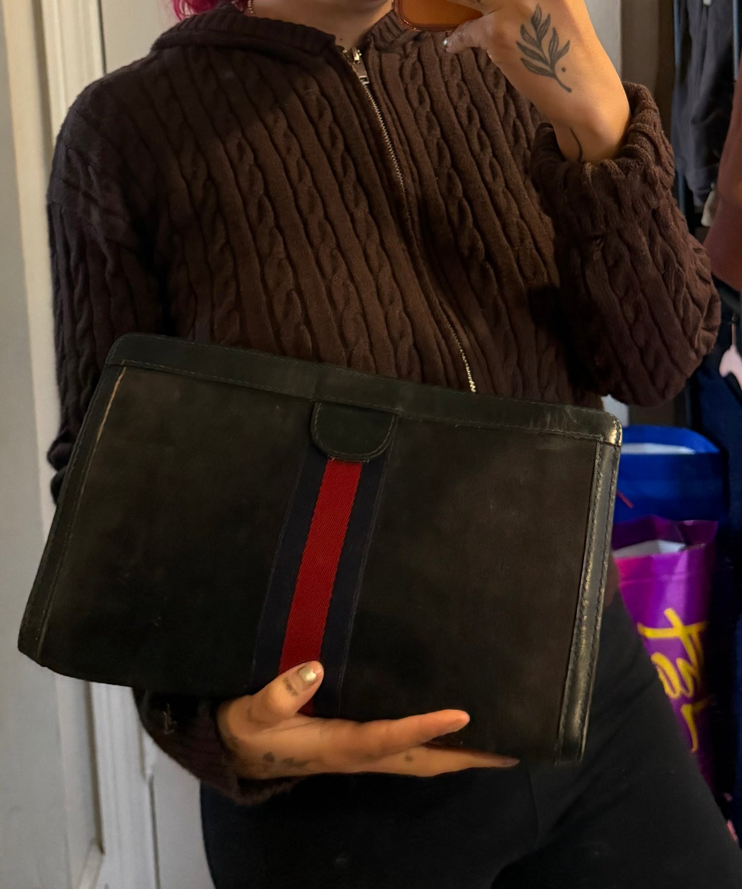 Gucci Black Suede Sherry Line Clutch