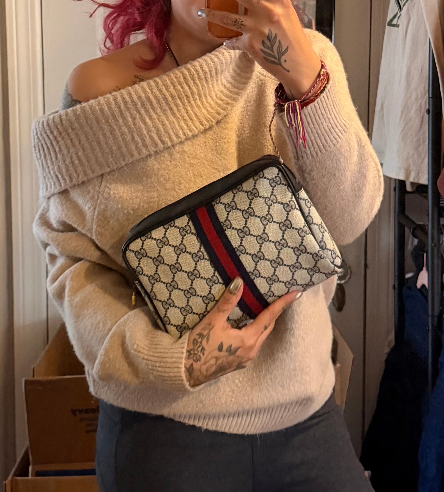 Gucci Navy Sherry Line Clutch