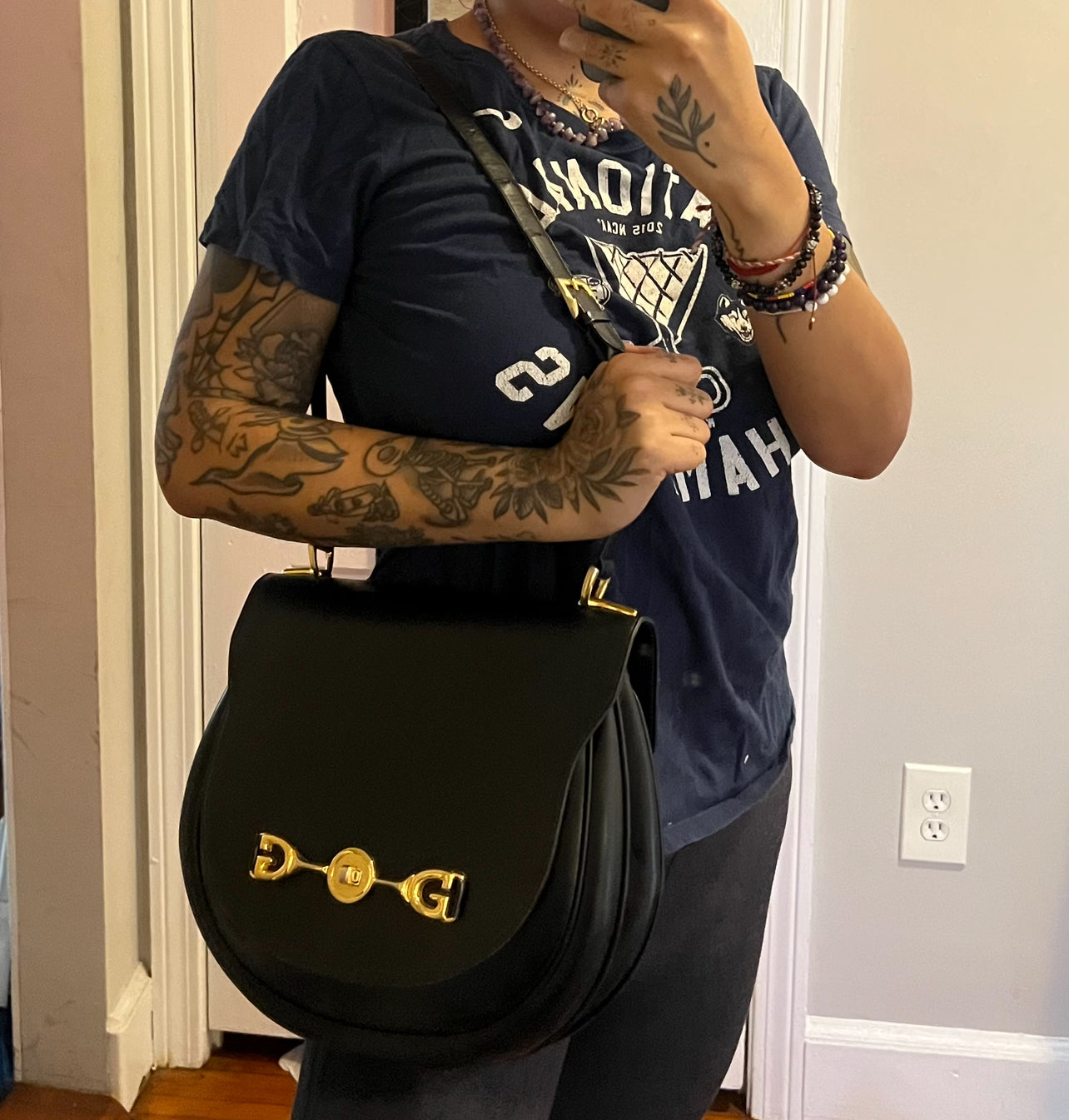 Gucci Vintage Horsebit Black Shoulder Bag