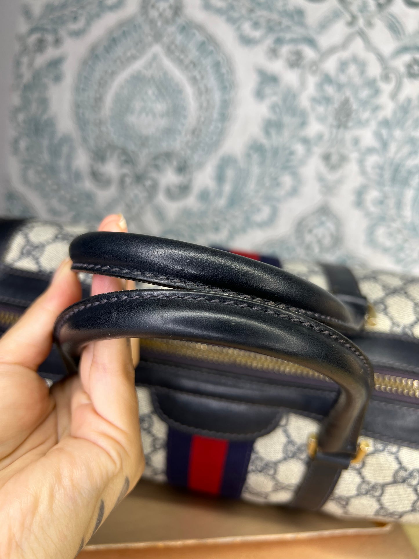 Gucci Navy Vintage Sherry Line Boston Bag