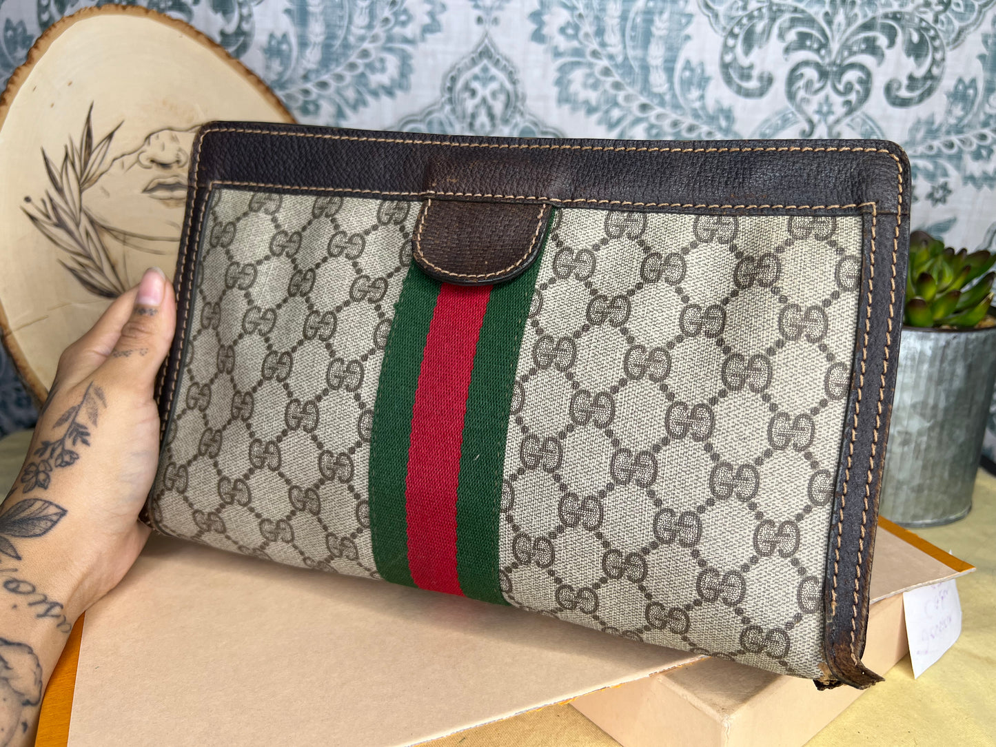 Gucci Supreme Brown Sherry Line Clutch #2