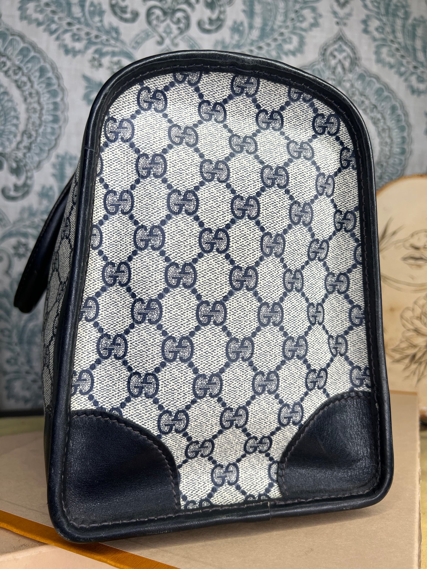 Gucci Navy Vintage Sherry Line Boston Bag