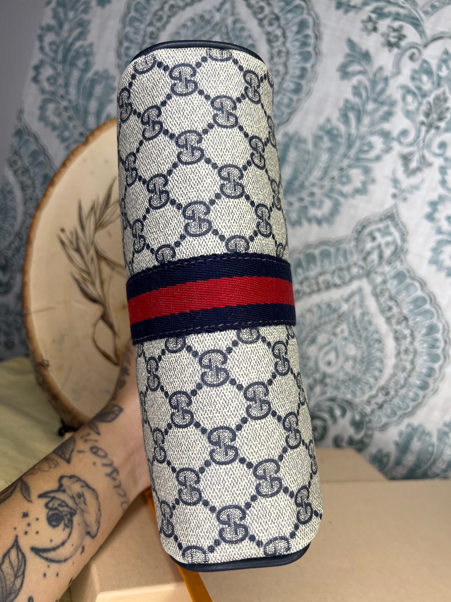 Gucci Navy Sherry Line Clutch / Cosmetic Pouch