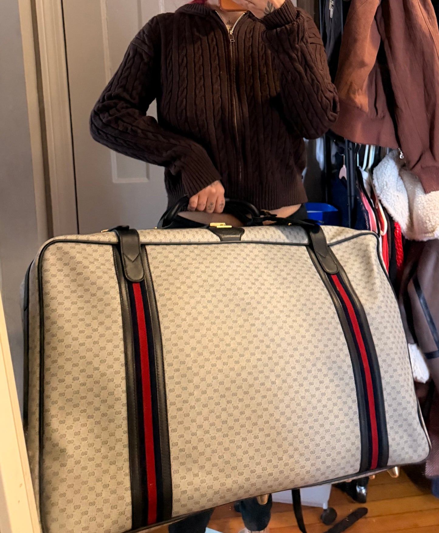 Gucci Navy Sherry Line Soft Suitcase