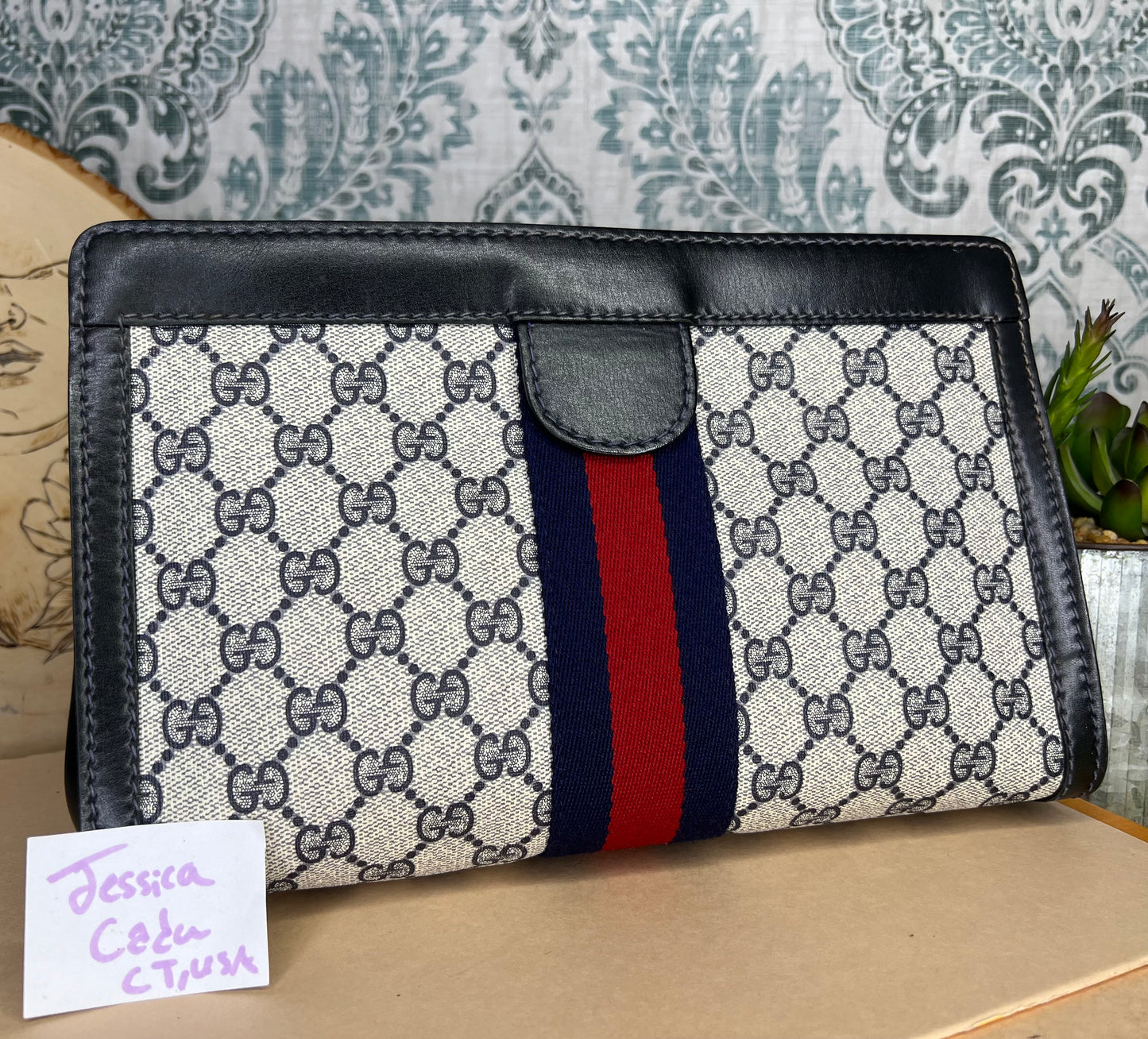 Gucci Parfum Navy Sherry Line Clutch