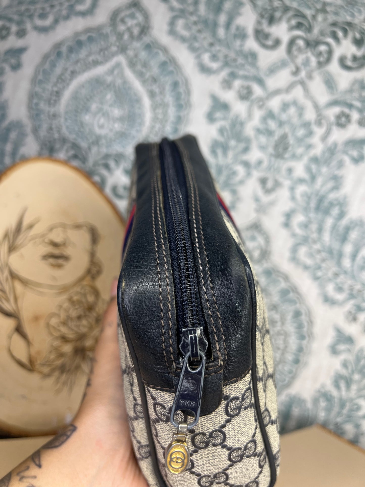 Gucci Navy Sherry Line Clutch / Cosmetic Pouch