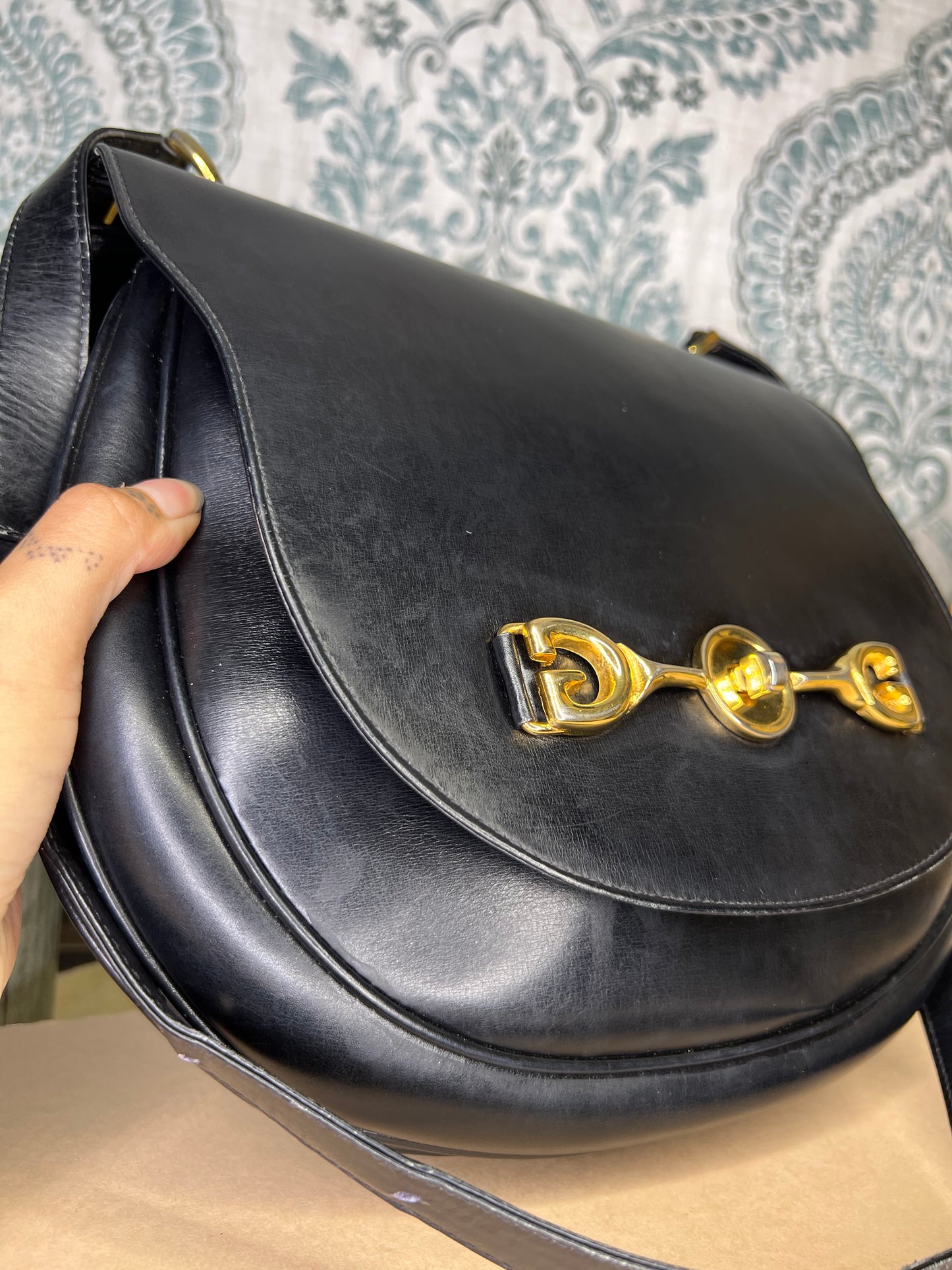 Gucci Vintage Horsebit Black Shoulder Bag