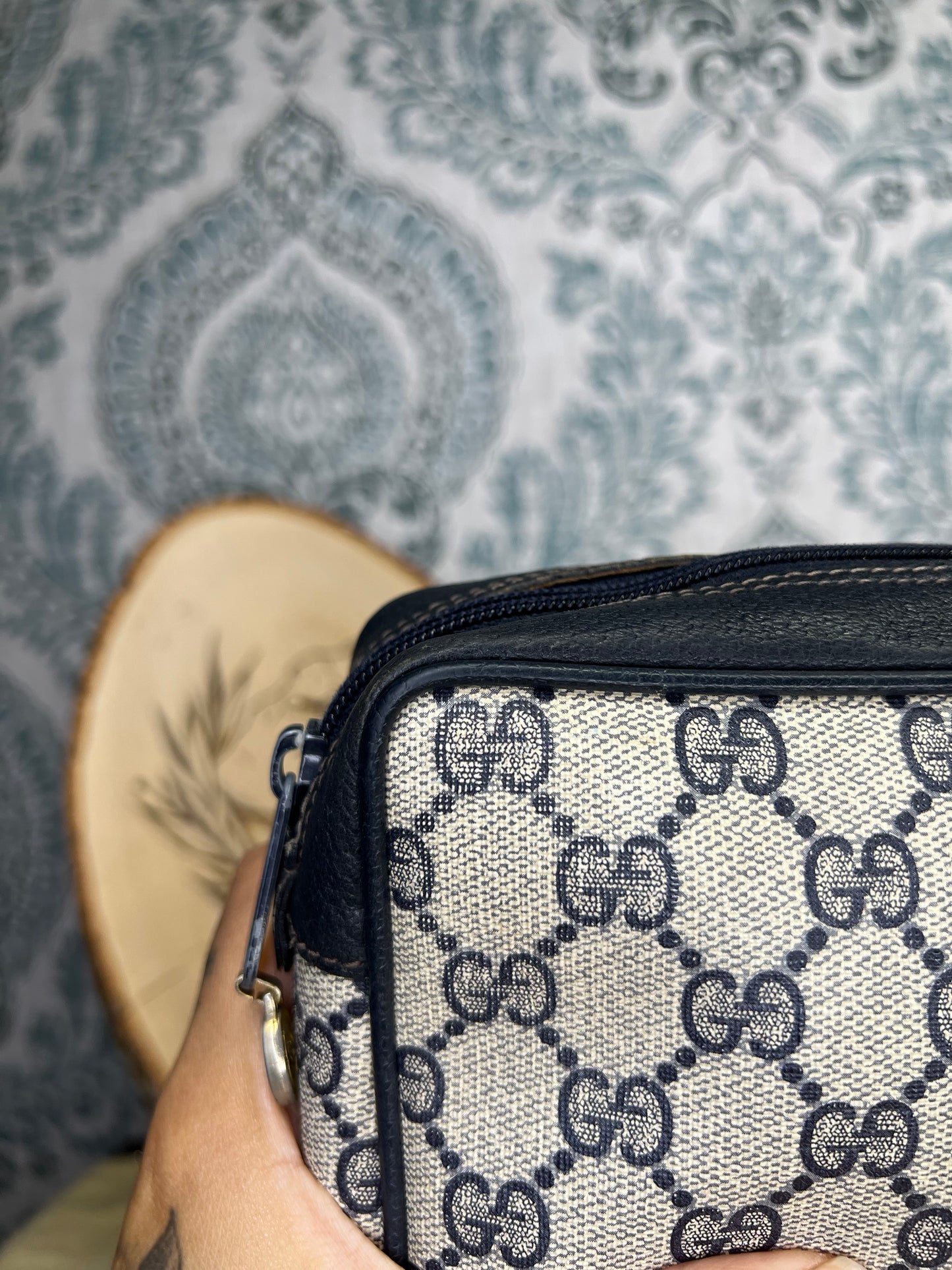 Gucci Navy Sherry Line Clutch / Cosmetic Pouch