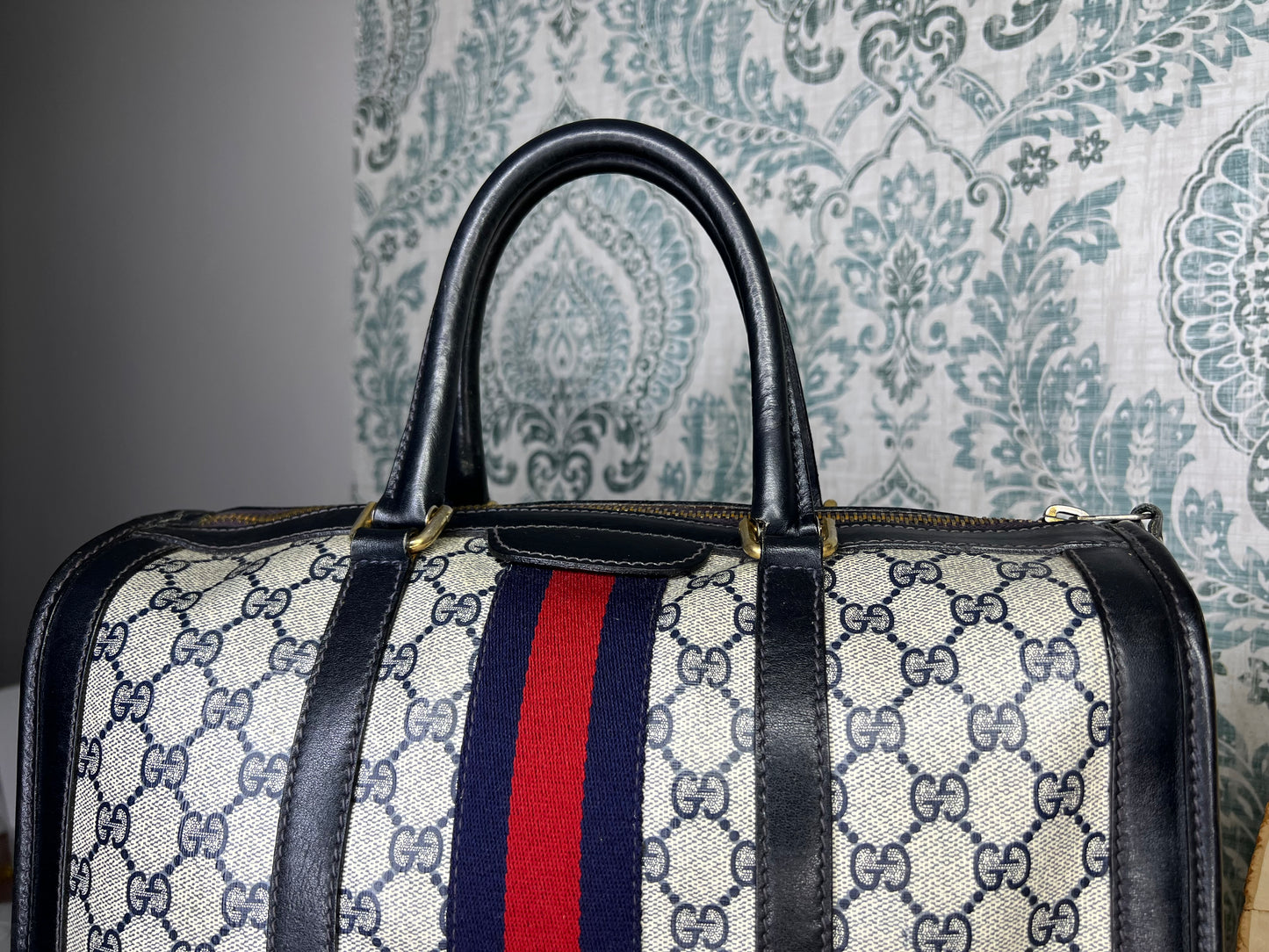 Gucci Navy Vintage Sherry Line Boston Bag