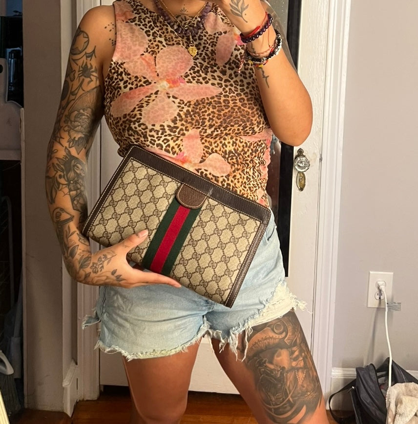 Gucci Supreme Brown Sherry Line Clutch #2
