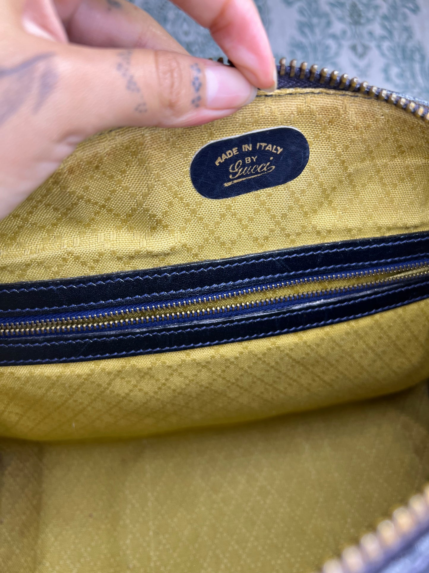 Gucci Navy Vintage Sherry Line Boston Bag