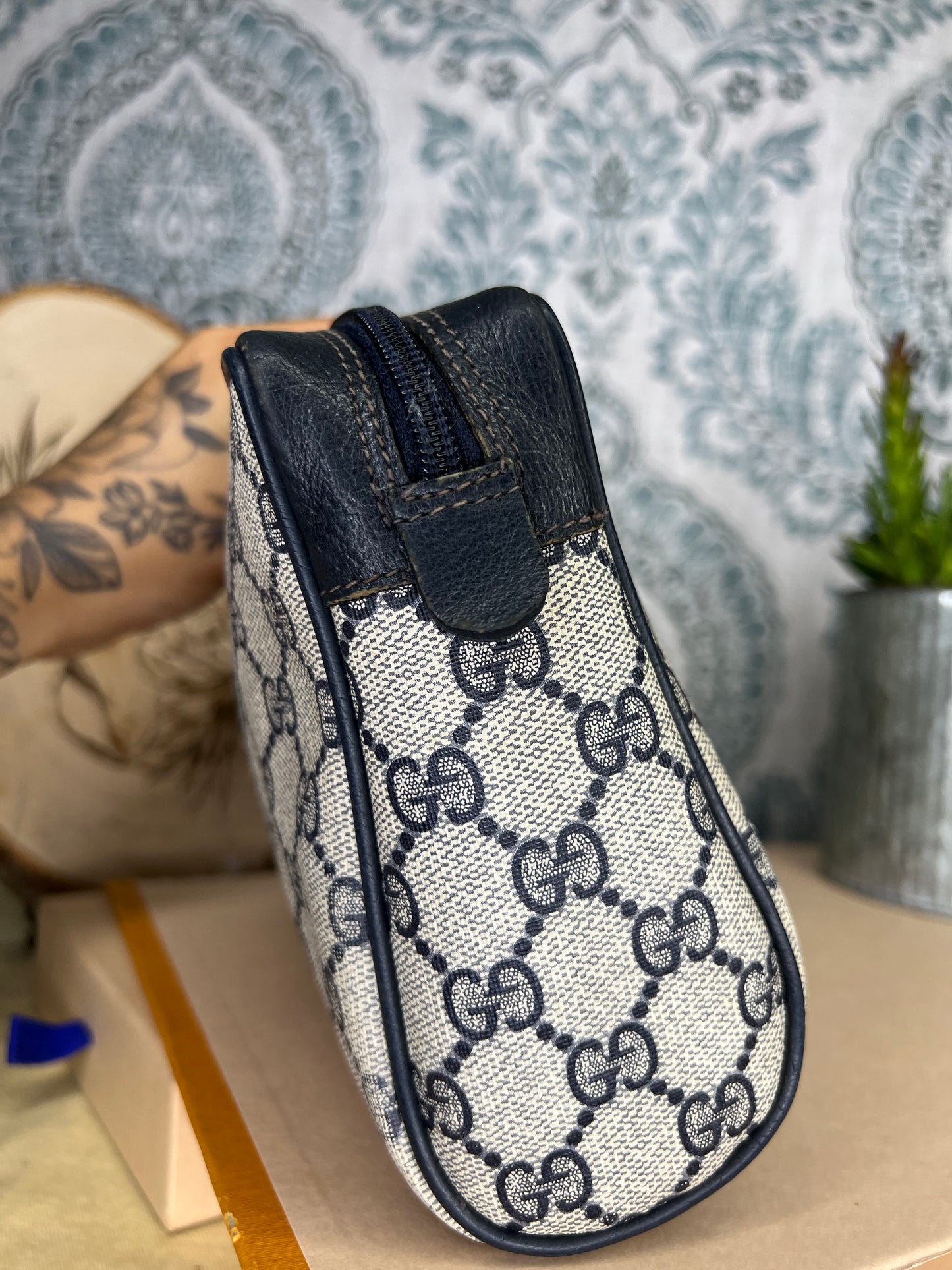 Gucci Navy Sherry Line Clutch / Cosmetic Pouch