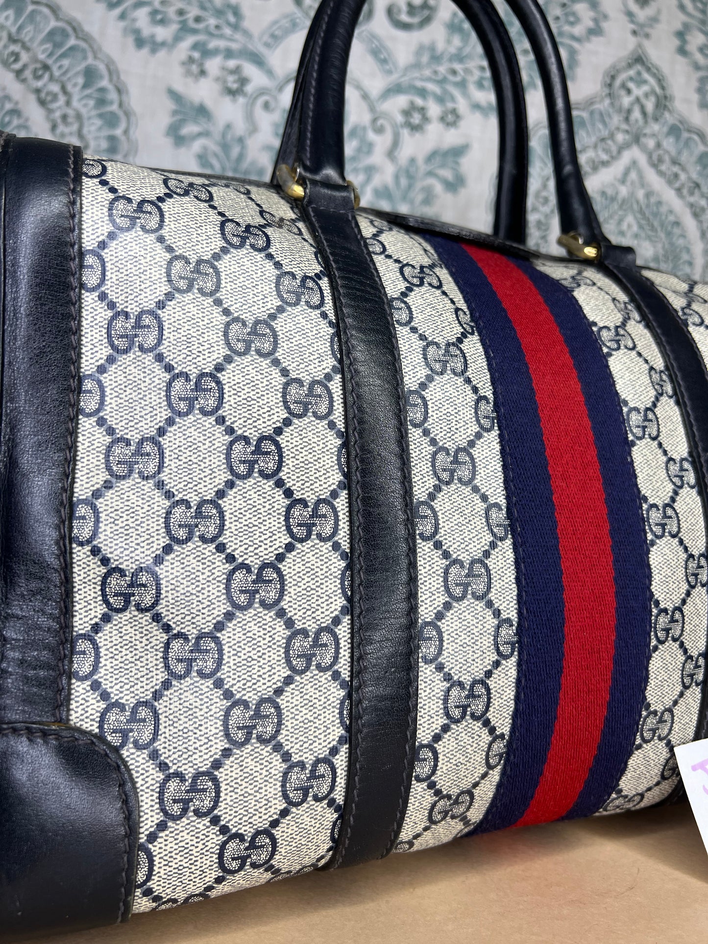 Gucci Navy Vintage Sherry Line Boston Bag