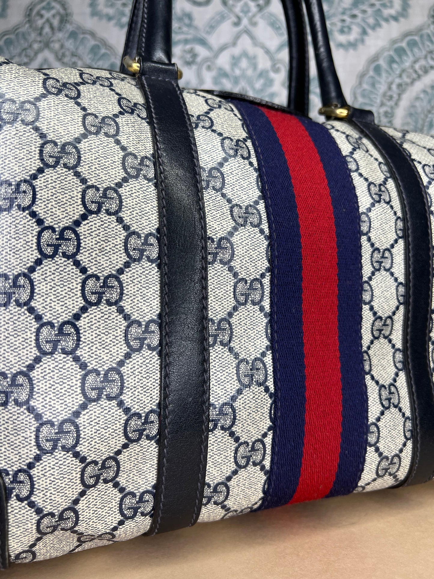 Gucci Navy Vintage Sherry Line Boston Bag