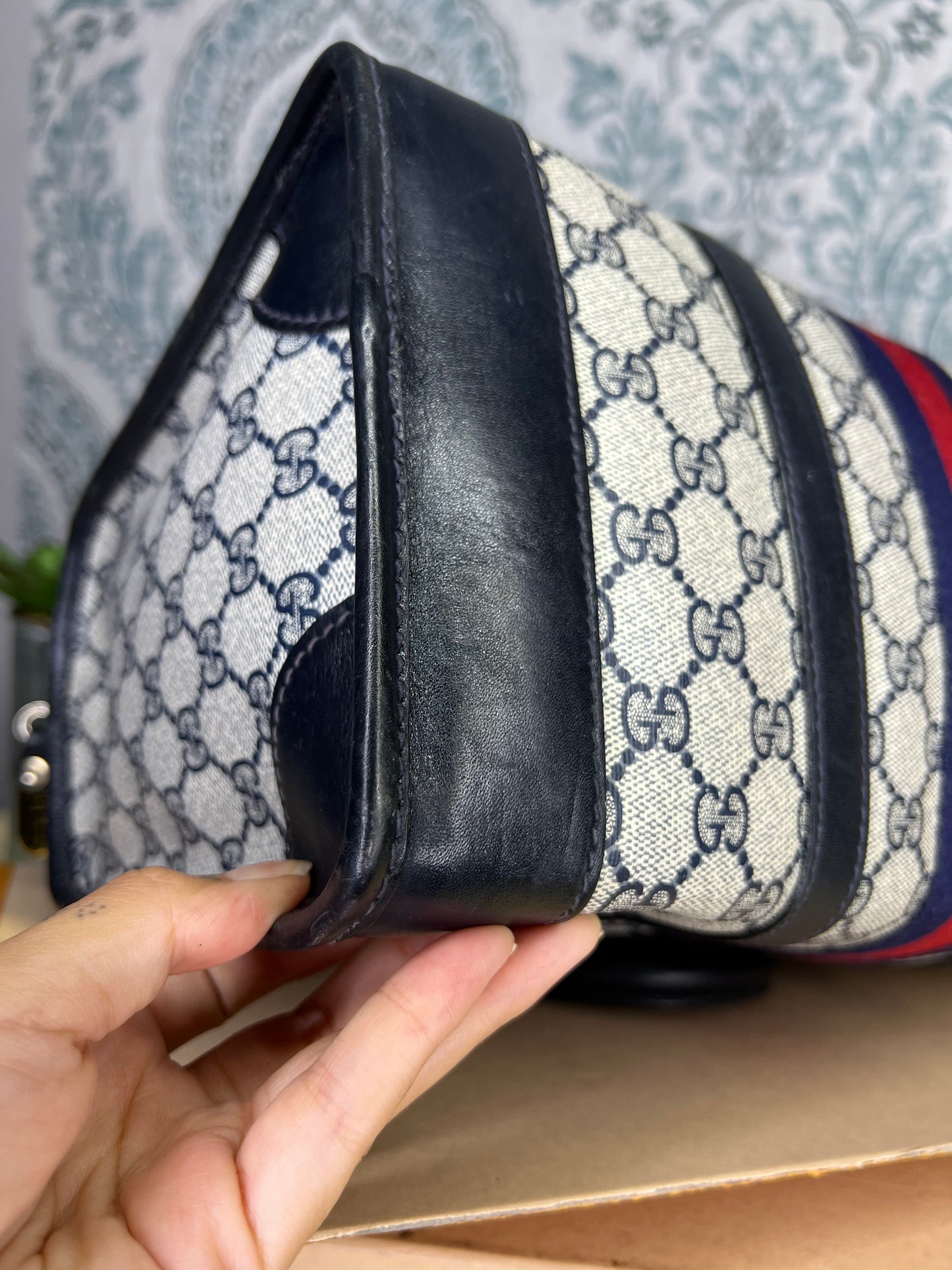 Gucci Navy Vintage Sherry Line Boston Bag