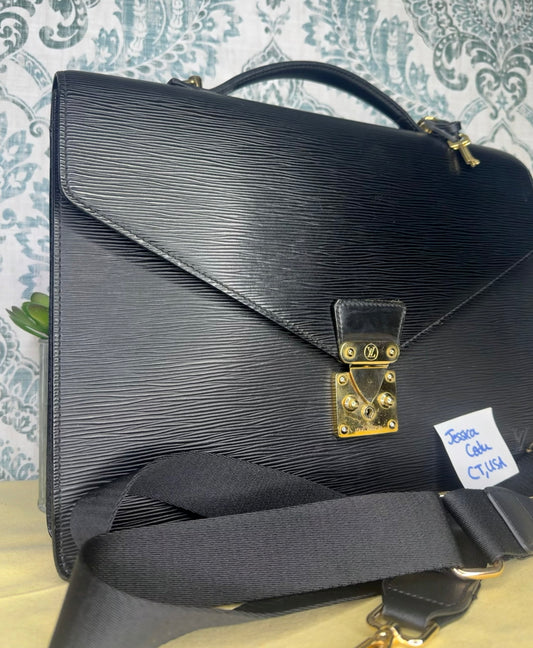 Louis Vuitton Black Epi Porte Documents Bandouliere Briefcase