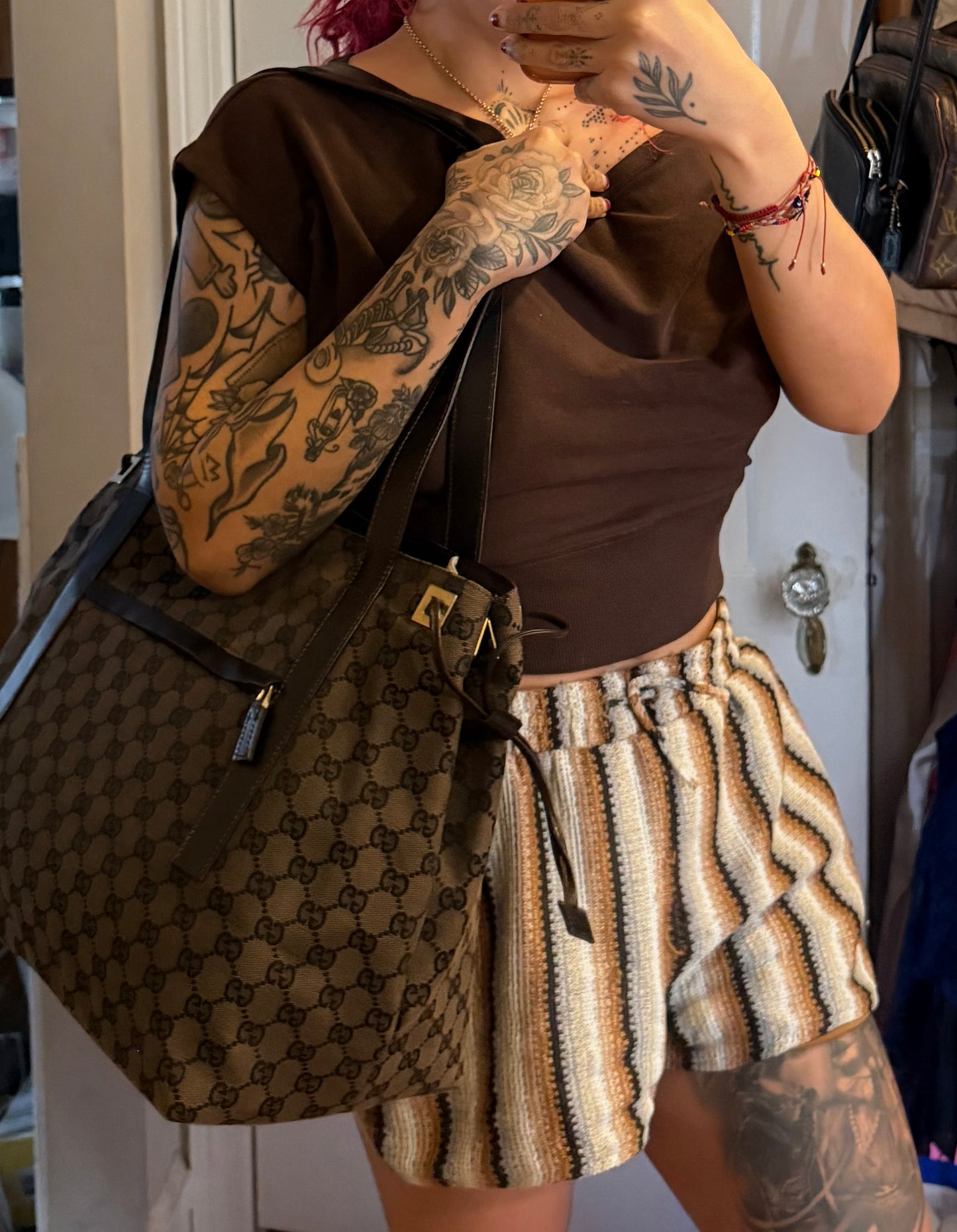 Gucci Drawstring Black Tote Bag Canvas