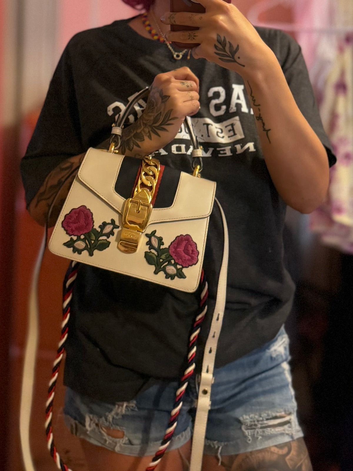 Gucci Sylvie Floral White Handbag/Crossbody