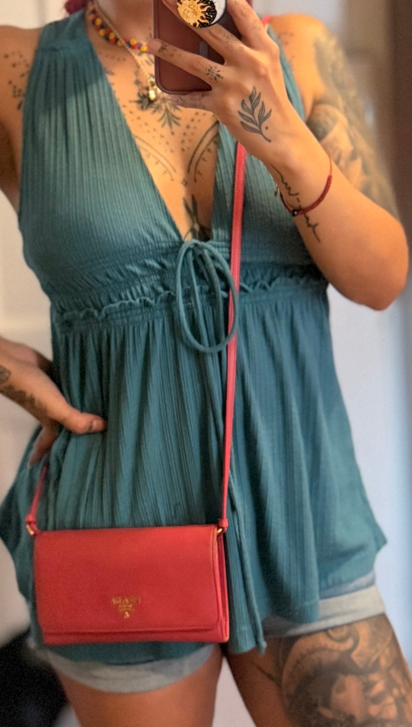 Prada Peona Pink Saffiano Crossbody Wallet
