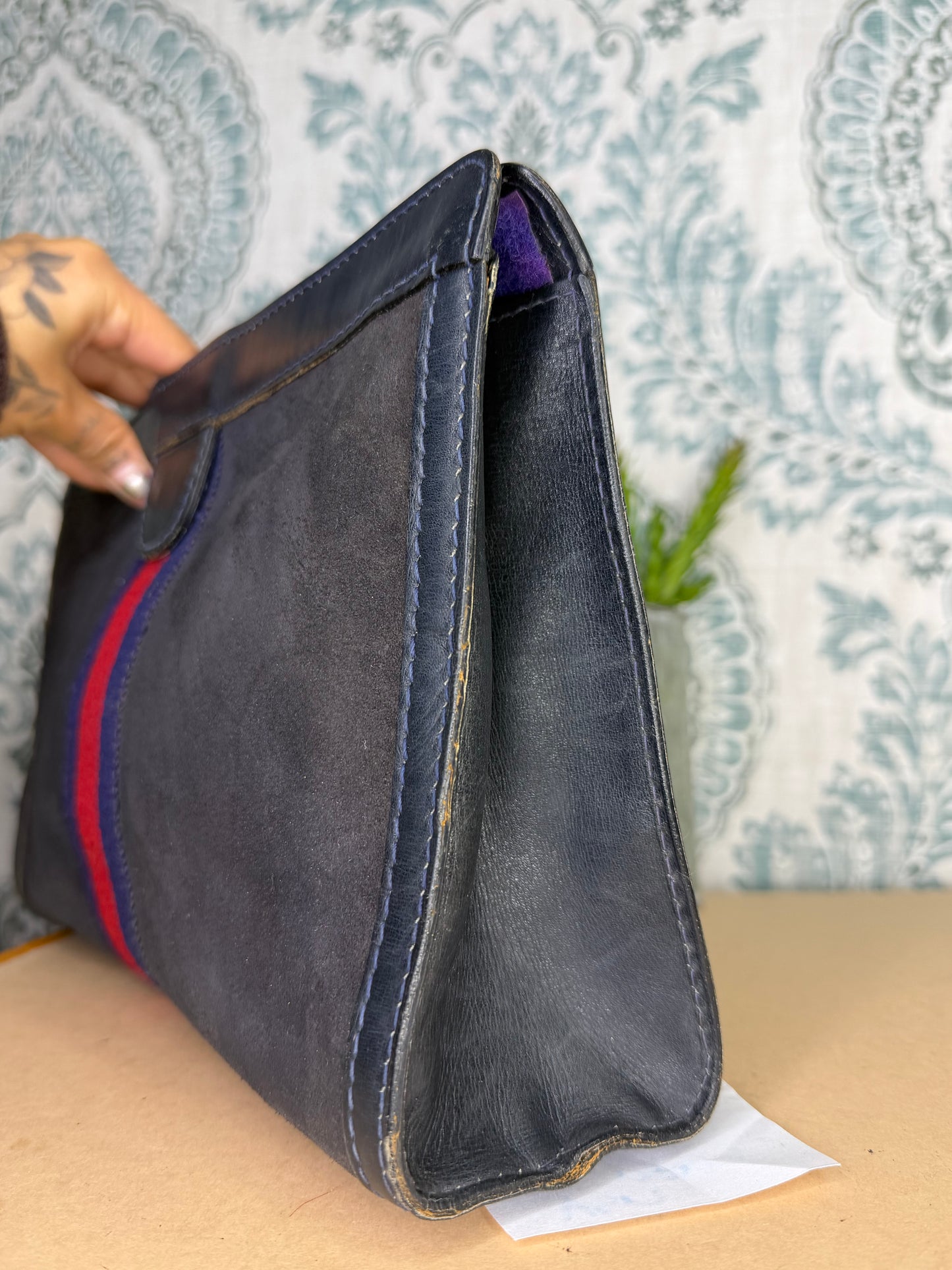 Gucci Black Suede Sherry Line Clutch