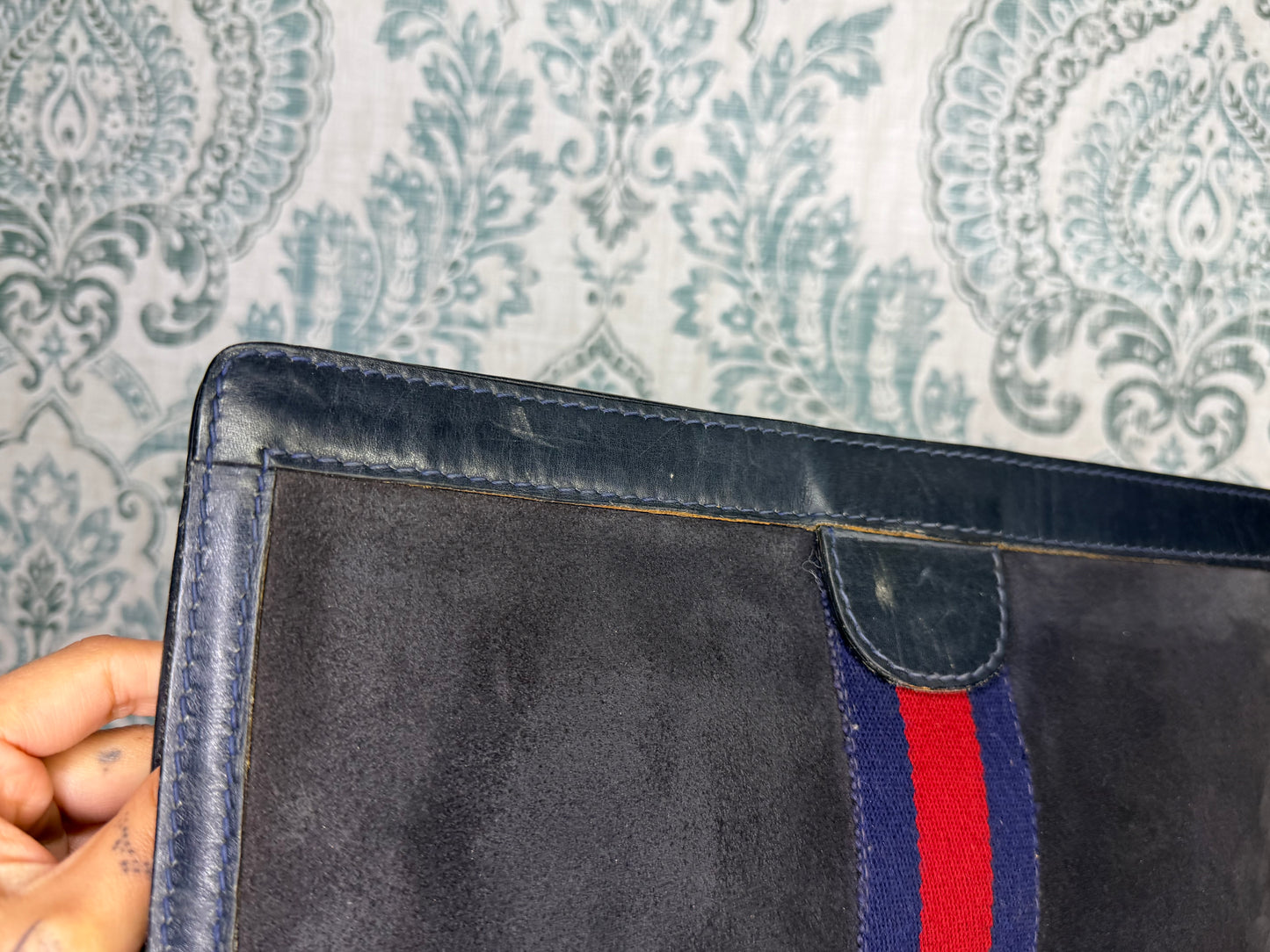 Gucci Black Suede Sherry Line Clutch