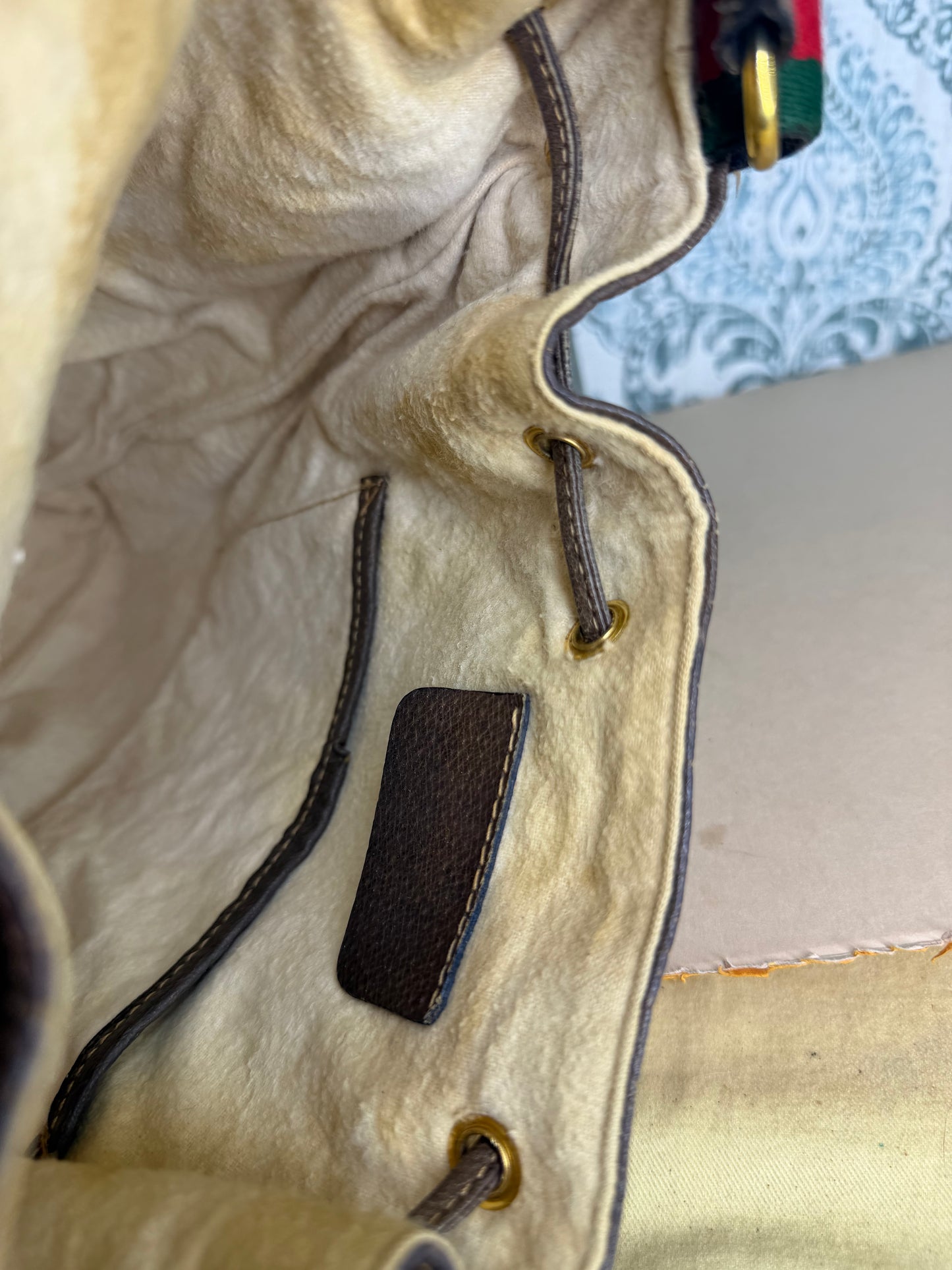 Gucci Canvas Sherry Line Drawstring Bucket Bag