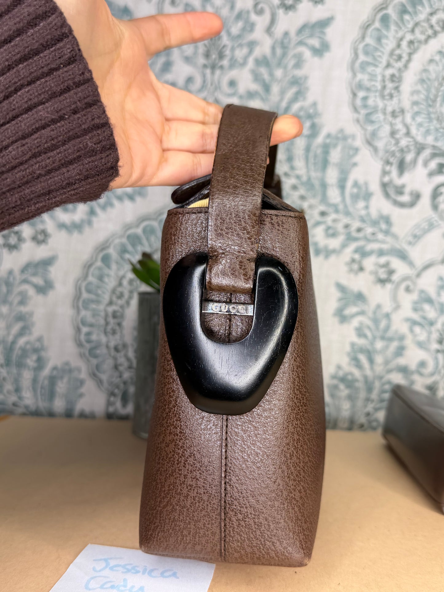 Gucci Vintage Brown Handbag with Pouch