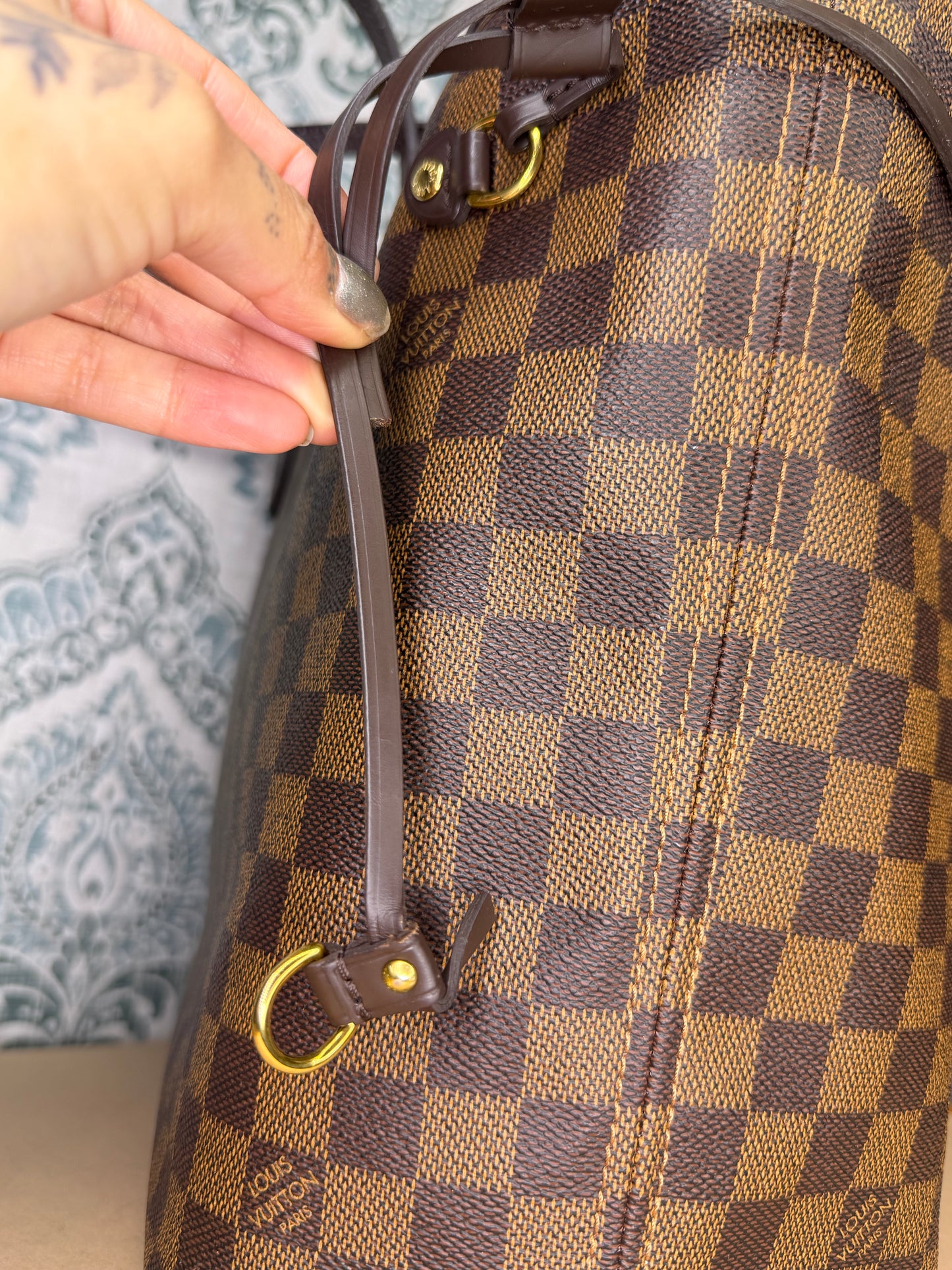Louis Vuitton Damier Ebene Neverfull MM Rose Ballerine