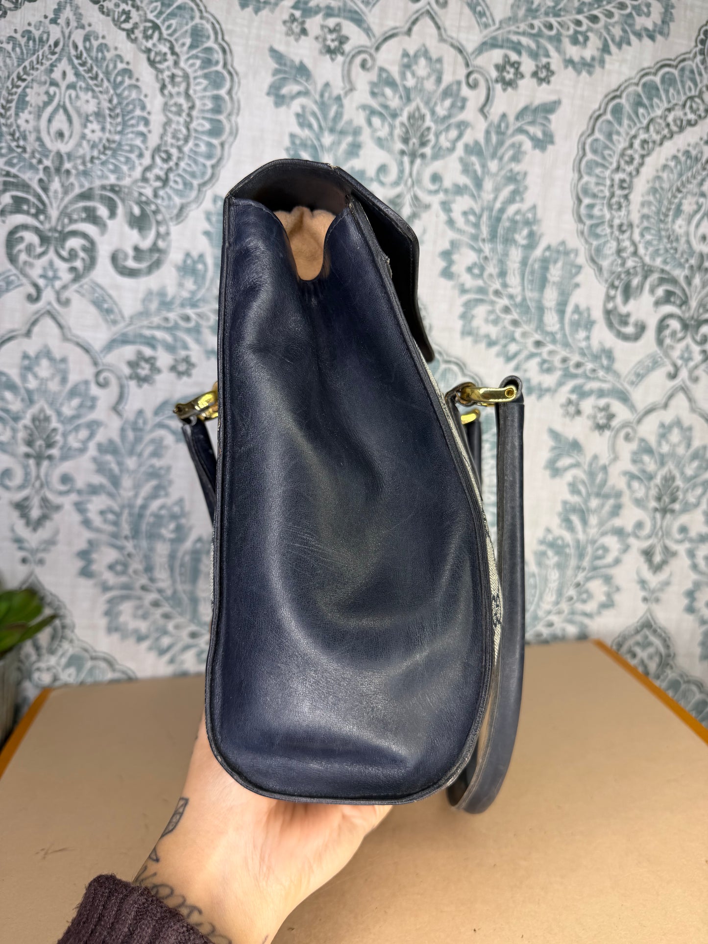 Gucci Navy Vintage Sherry Line Top Handle Bag