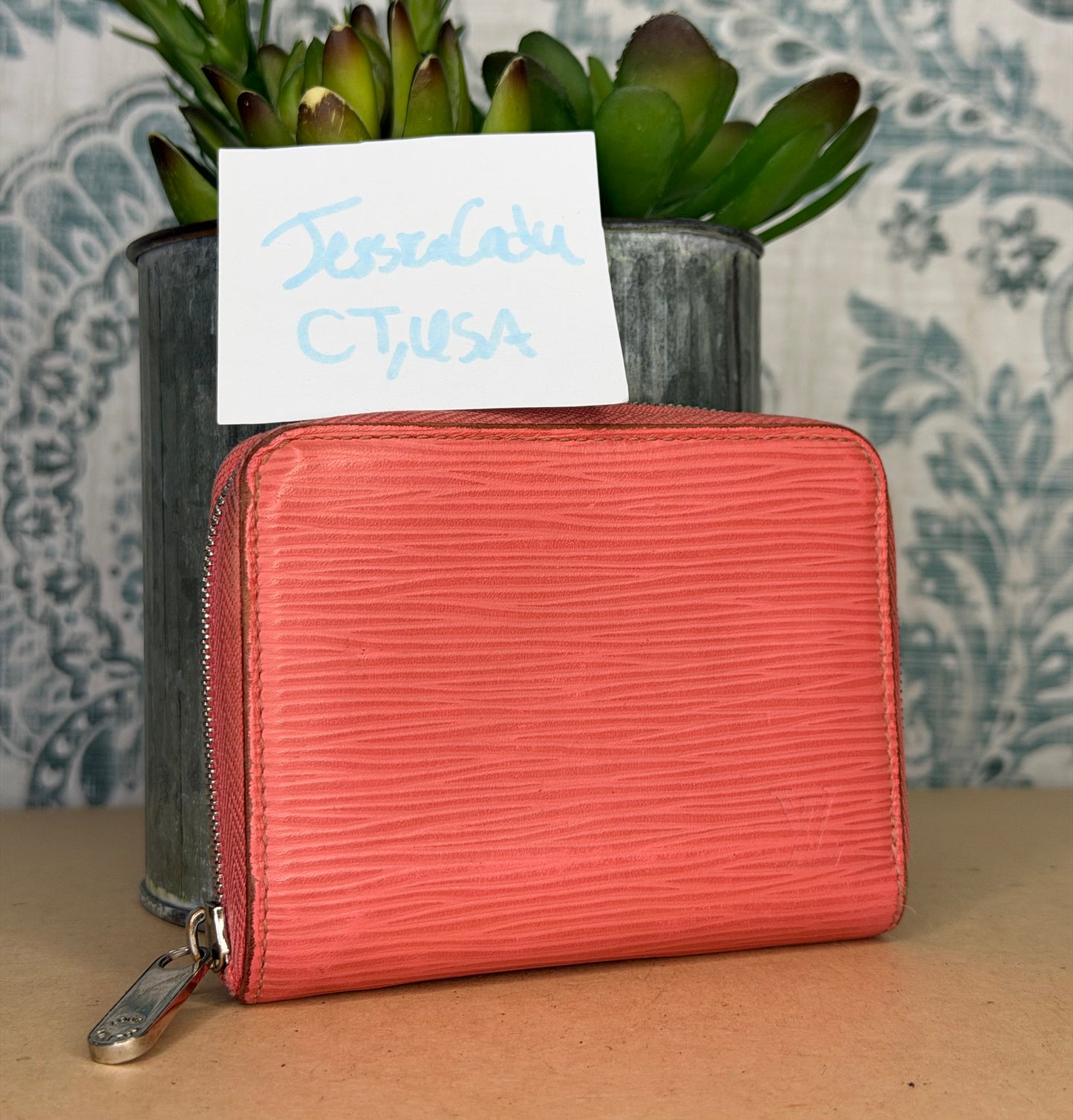 Louis Vuitton Zippy Epi Coin Purse Card Holder Coral