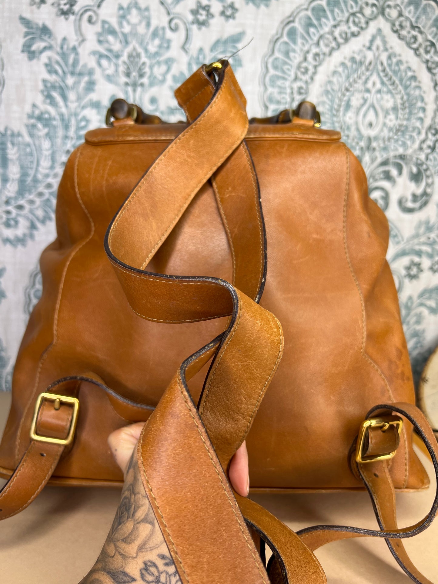 Gucci Bambo Brown Leather Backpack