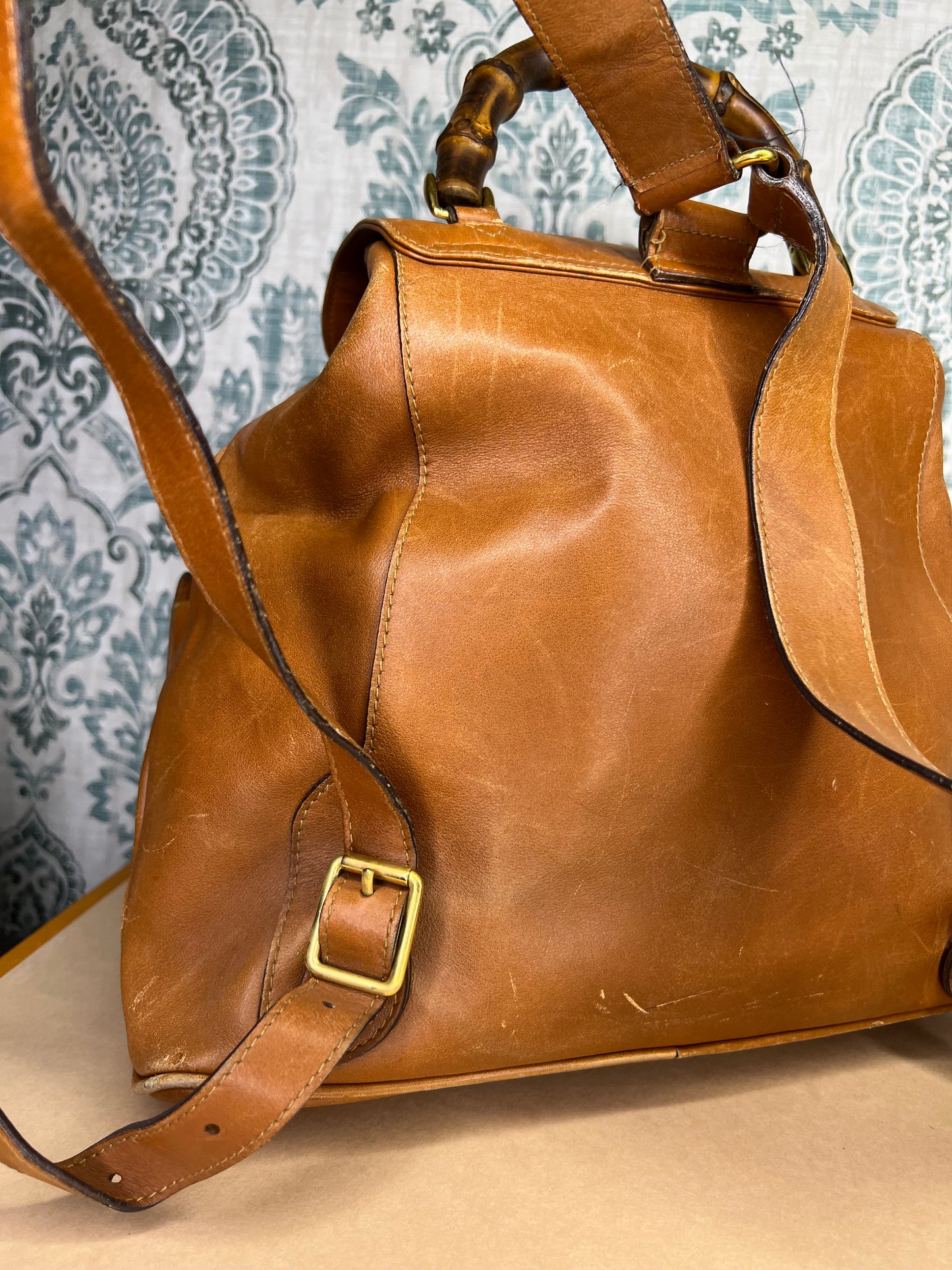 Gucci Bambo Brown Leather Backpack