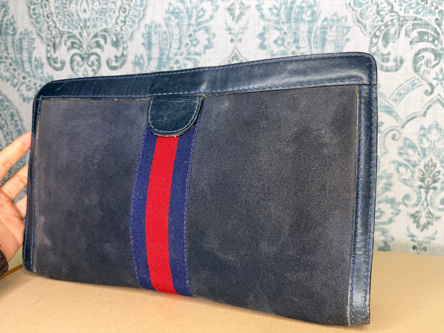 Gucci Black Suede Sherry Line Clutch