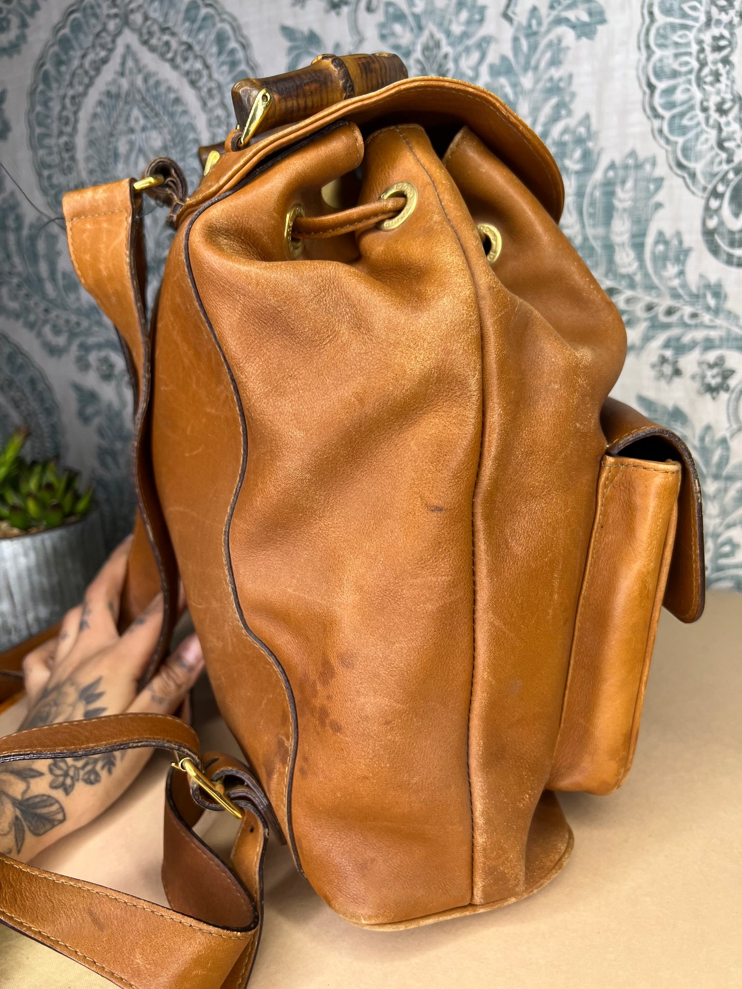 Gucci Bambo Brown Leather Backpack