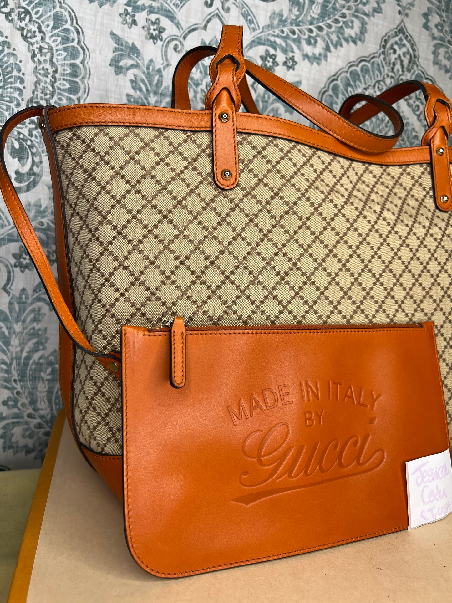 Gucci Diamante Orange Medium Tote with Pouch