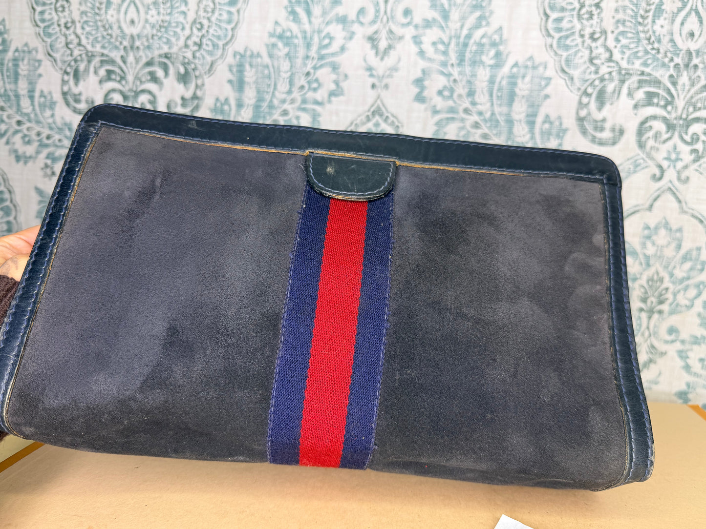 Gucci Black Suede Sherry Line Clutch