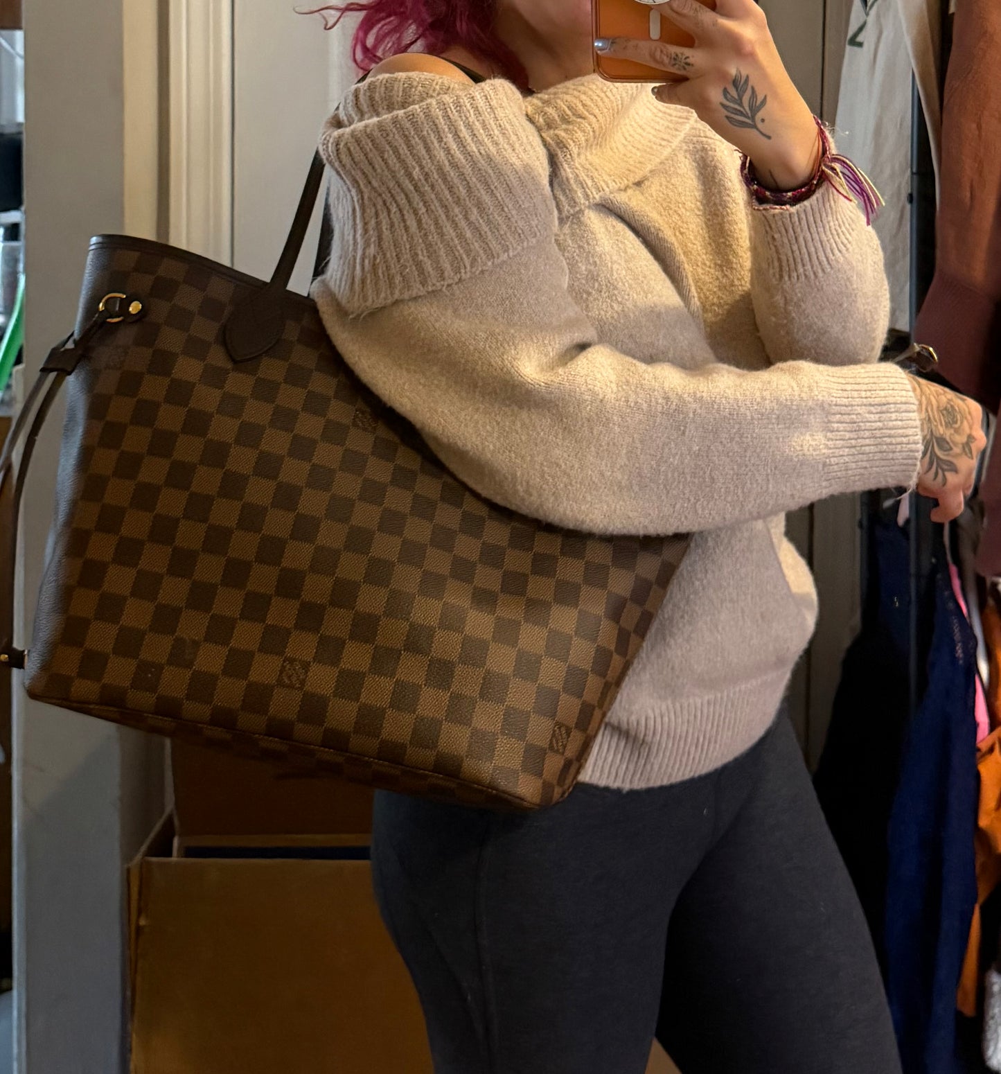 Louis Vuitton Damier Ebene Neverfull MM Rose Ballerine