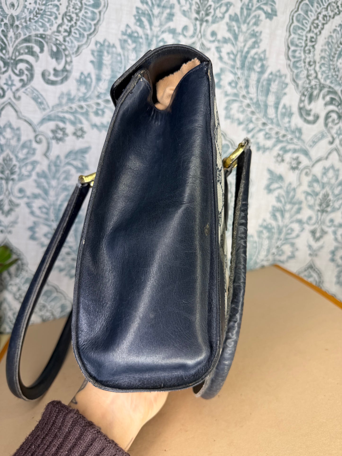 Gucci Navy Vintage Sherry Line Top Handle Bag