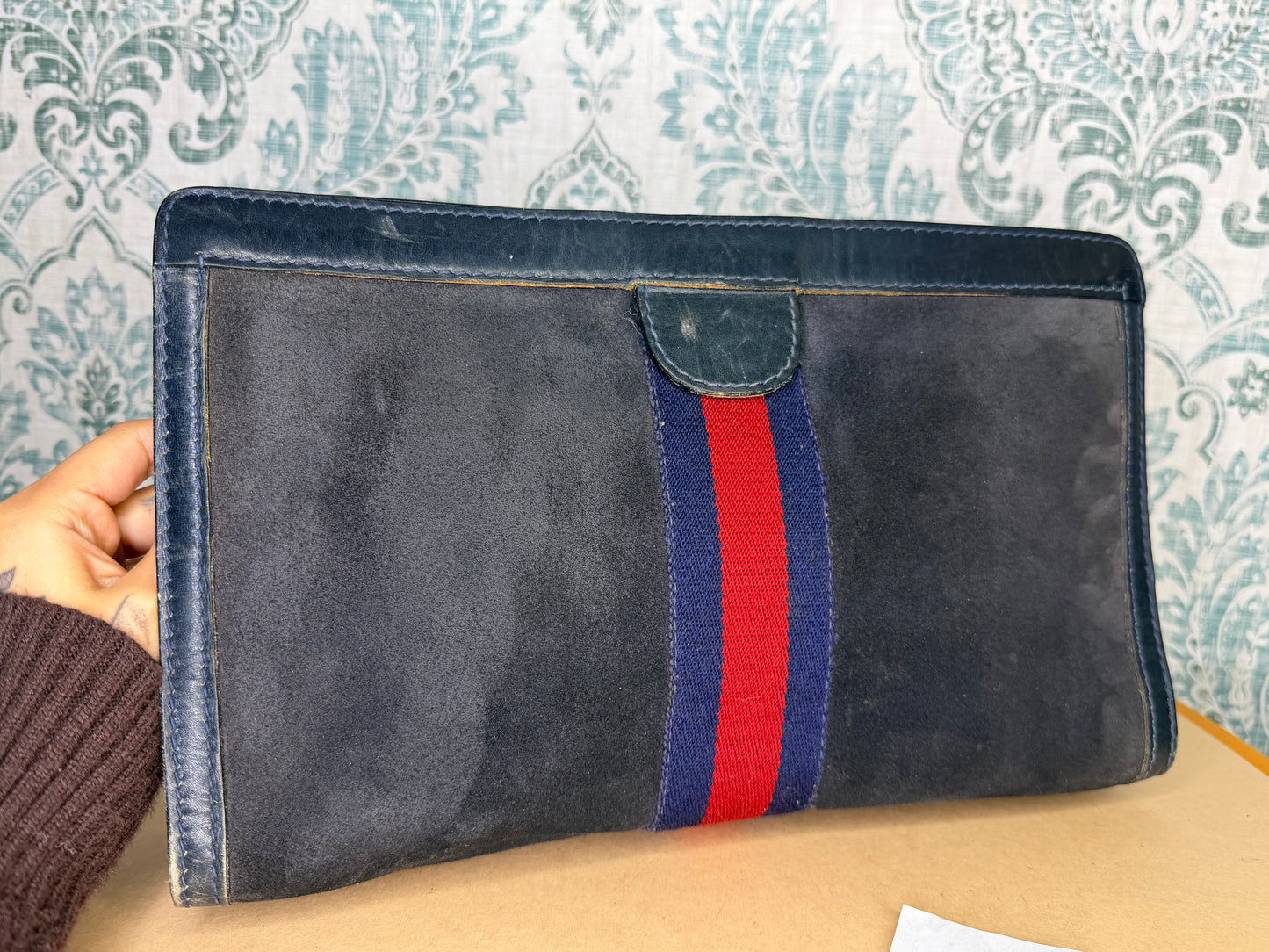 Gucci Black Suede Sherry Line Clutch