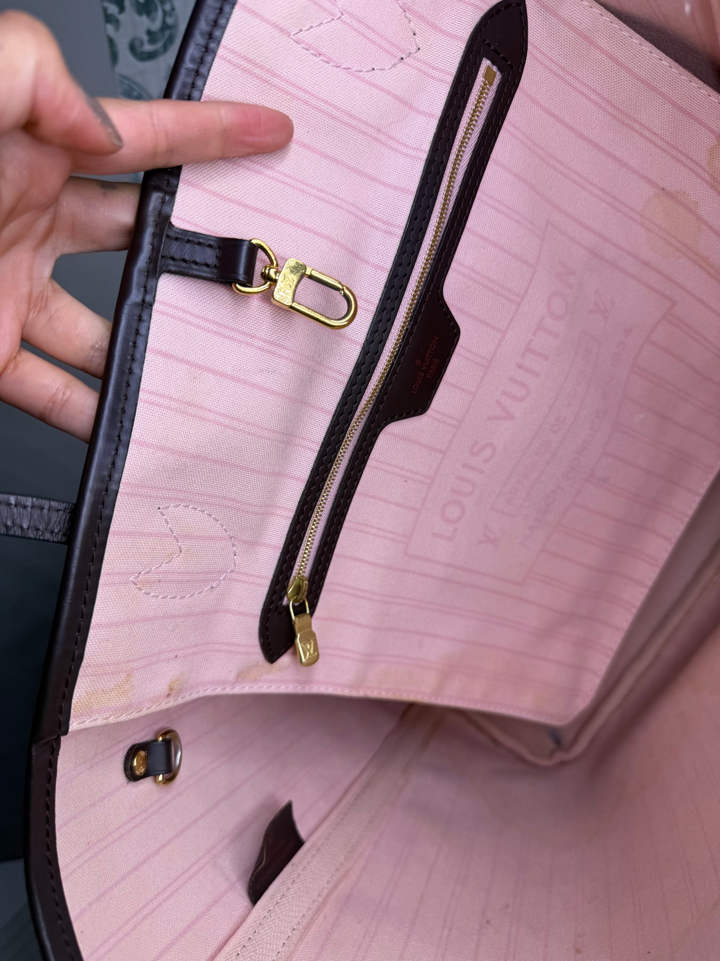 Louis Vuitton Damier Ebene Neverfull MM Rose Ballerine